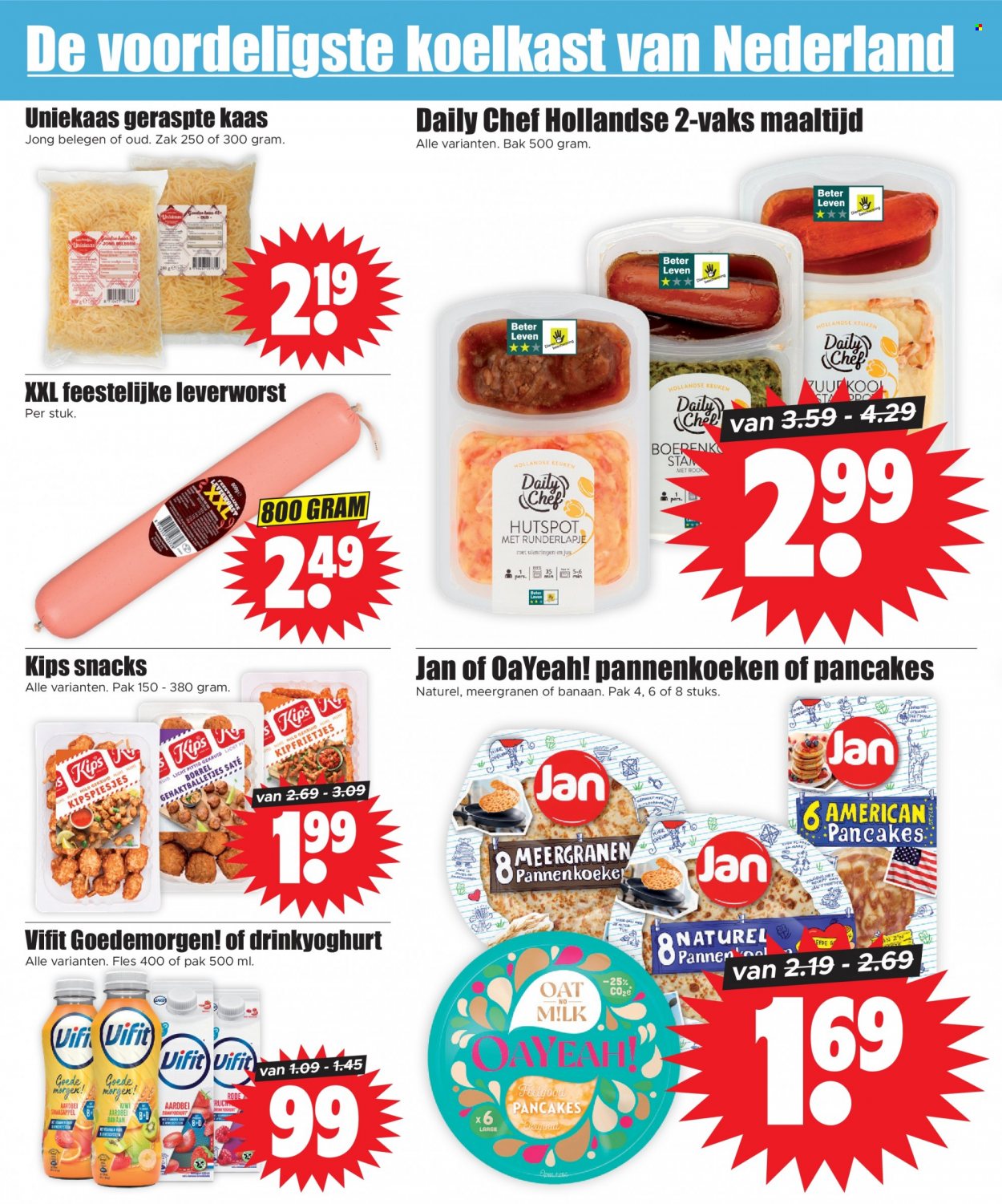 thumbnail - Dirk-aanbieding - 29-3-2023 - 4-4-2023 -  producten in de aanbieding - kiwi, sinaasappels, gehaktballetjes, kaas, geraspte kaas, drinkyoghurt, Emergen. Pagina 8.
