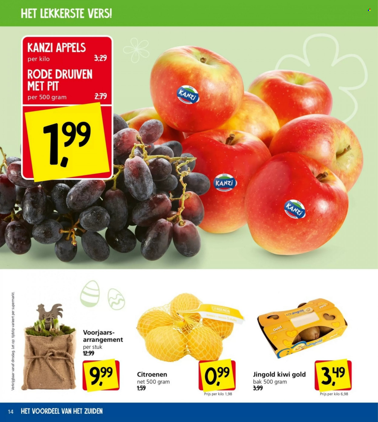 thumbnail - Jan Linders-aanbieding - 27-3-2023 - 2-4-2023 -  producten in de aanbieding - appels, druiven, kiwi. Pagina 14.