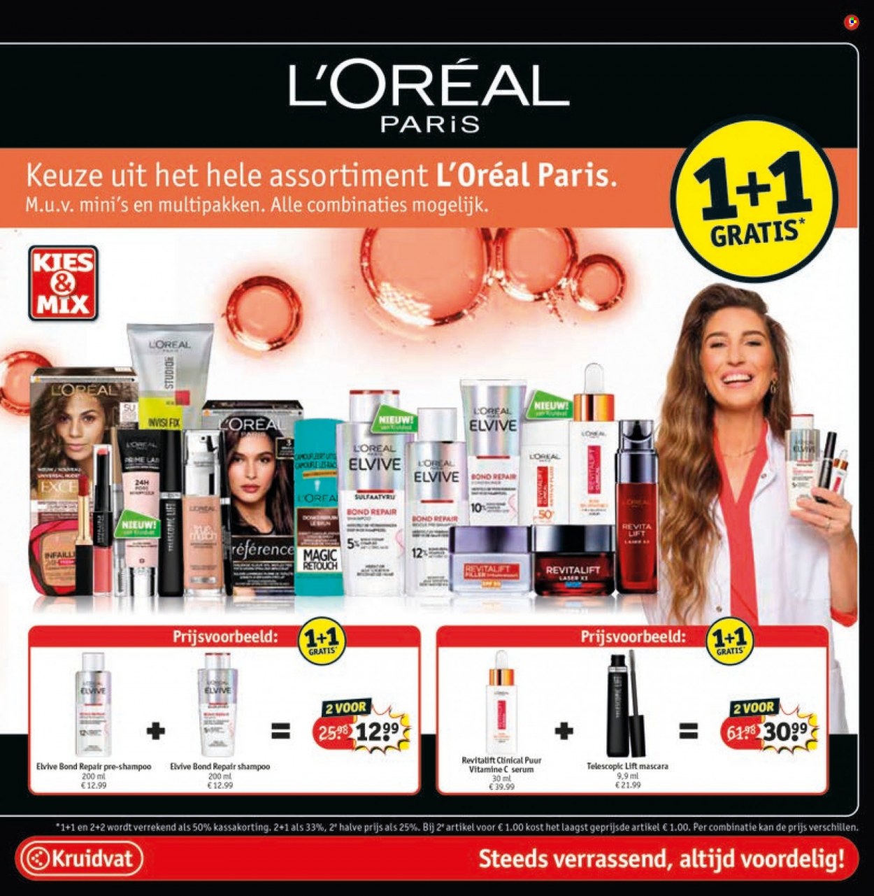 thumbnail - Kruidvat-aanbieding - 28-3-2023 - 9-4-2023 -  producten in de aanbieding - L’oréal, mascara, shampoo, repair shampoo, Elvive. Pagina 9.