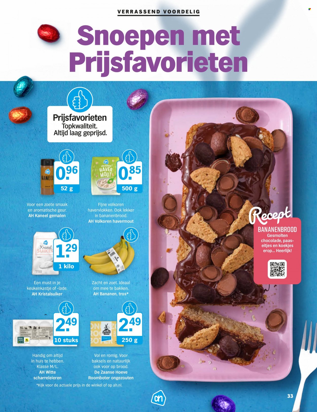 thumbnail - Albert Heijn-aanbieding -  producten in de aanbieding - brood, roomboter, chocolade, koekjes, kaneel. Pagina 33.