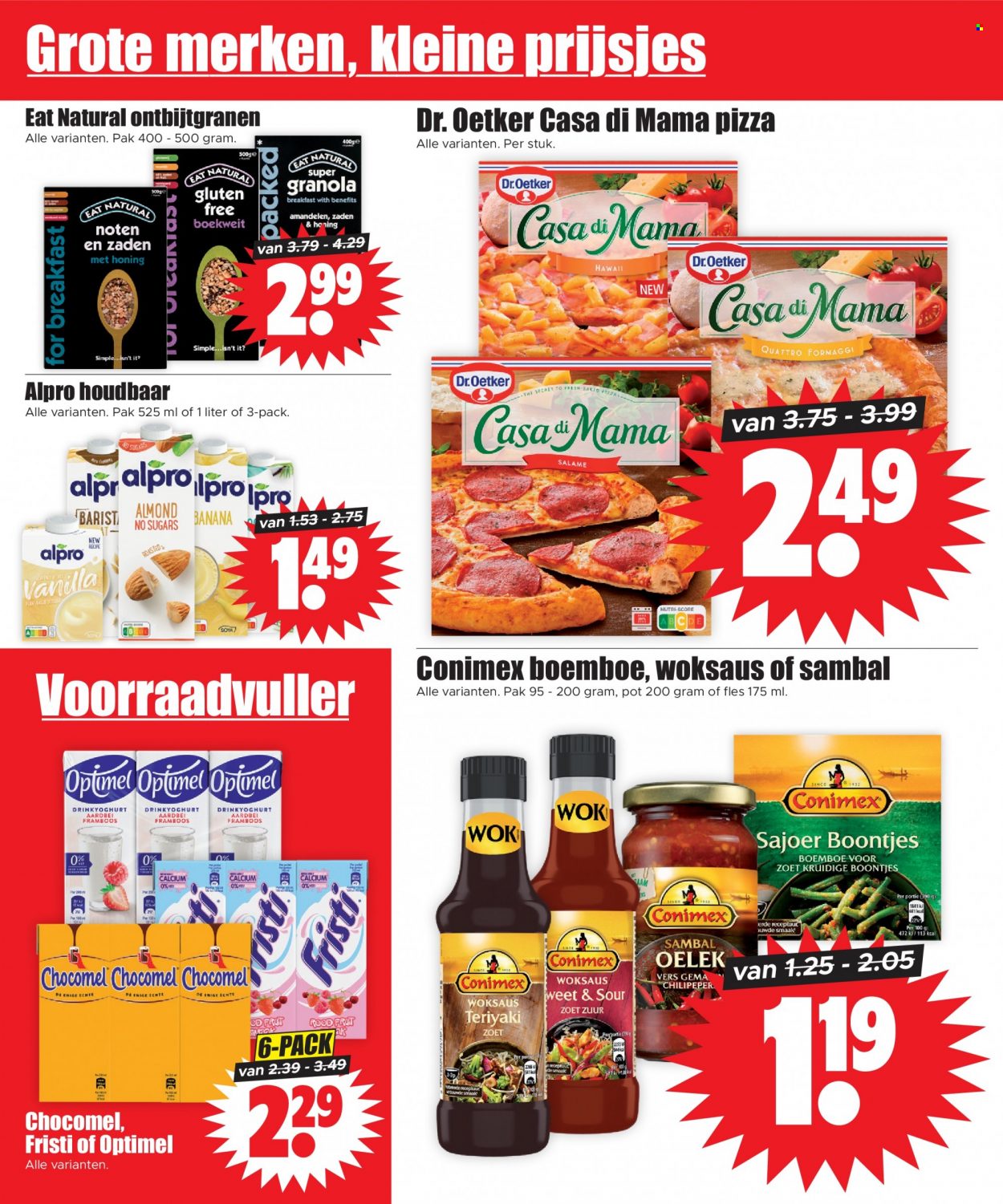 thumbnail - Dirk-aanbieding - 24-5-2023 - 30-5-2023 -  producten in de aanbieding - Dr. Oetker, pizza, drinkyoghurt, granola, teriyaki, amandelen. Pagina 12.
