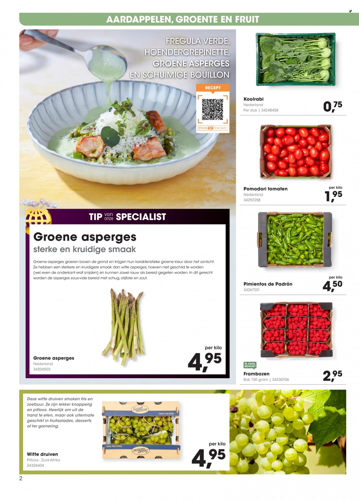 thumbnail - Hanos-aanbieding - 22-5-2023 - 4-6-2023 -  producten in de aanbieding - aardappelen, koolrabi, tomaten, druiven, frambozen, olijfolie. Pagina 2.