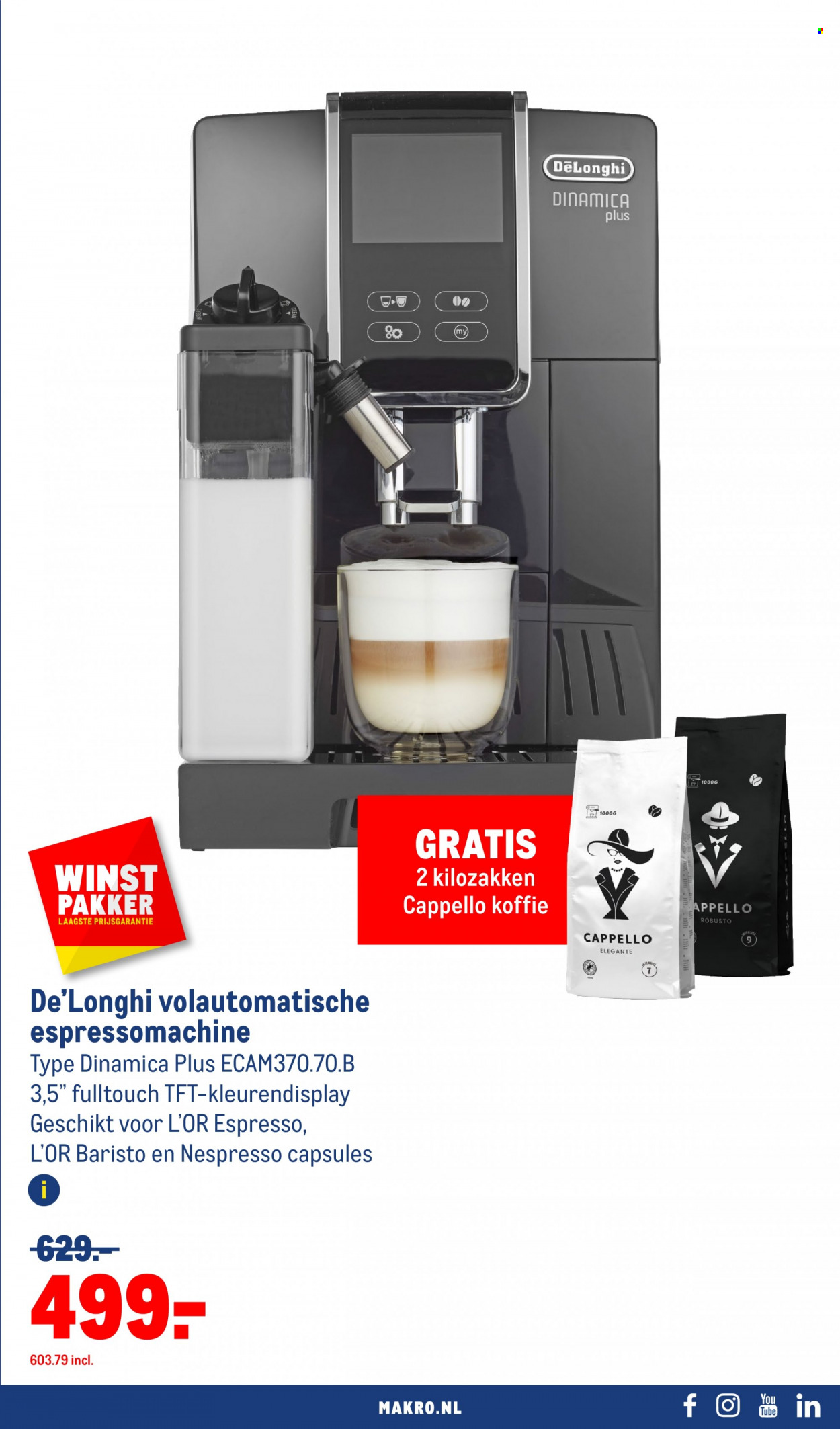 thumbnail - Makro-aanbieding - 24-5-2023 - 6-6-2023 -  producten in de aanbieding - DeLonghi, koffie, L’or, Nespresso, espressomachine. Pagina 17.