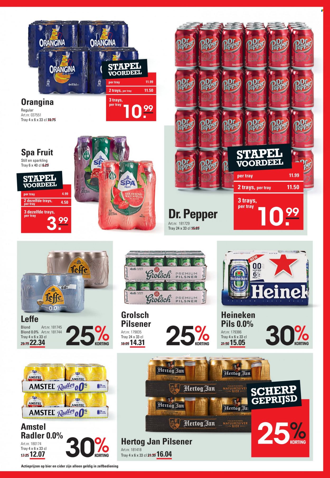 thumbnail - Sligro-aanbieding - 25-5-2023 - 12-6-2023 -  producten in de aanbieding - Leffe, pilsener, Amstel Bier, Heineken, Hertog Jan, Grolsch, bier, Radler, mineraalwater, Spa. Pagina 9.