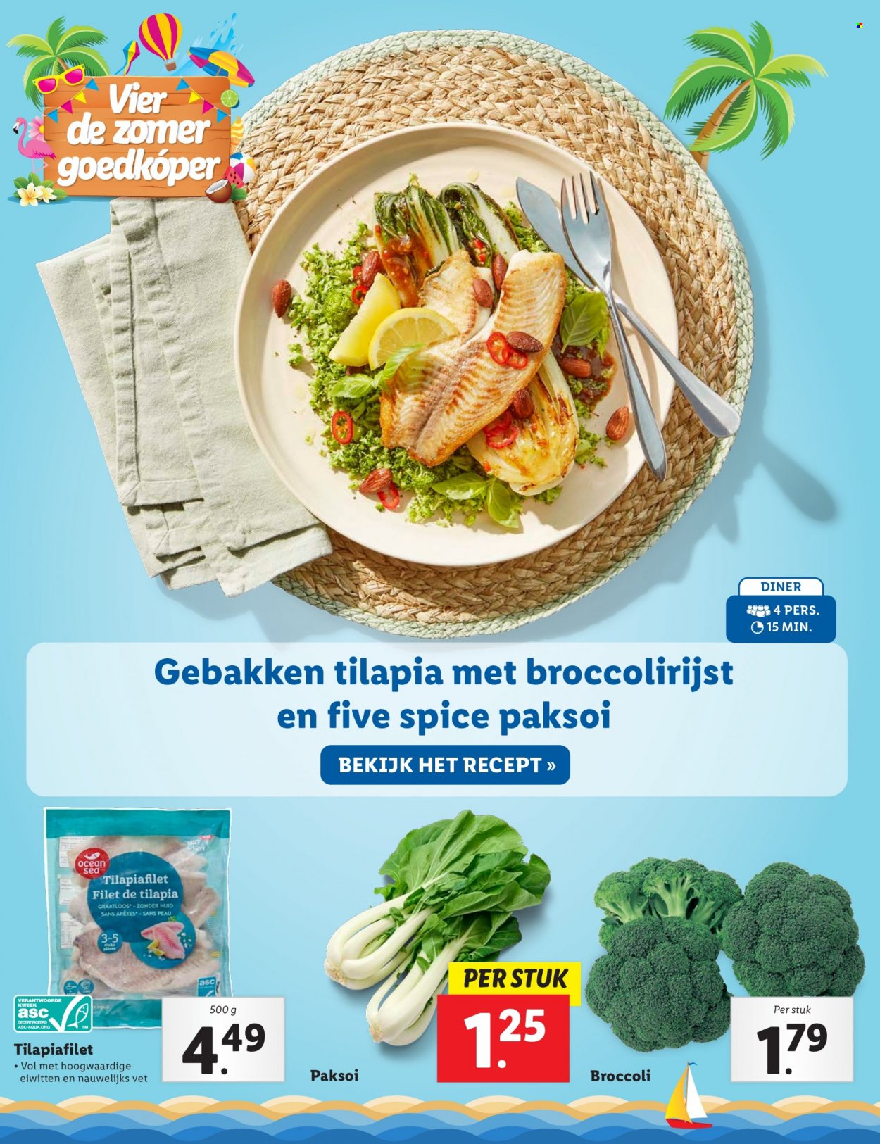 thumbnail - Lidl-aanbieding -  producten in de aanbieding - paksoi, broccoli, tilapia. Pagina 12.
