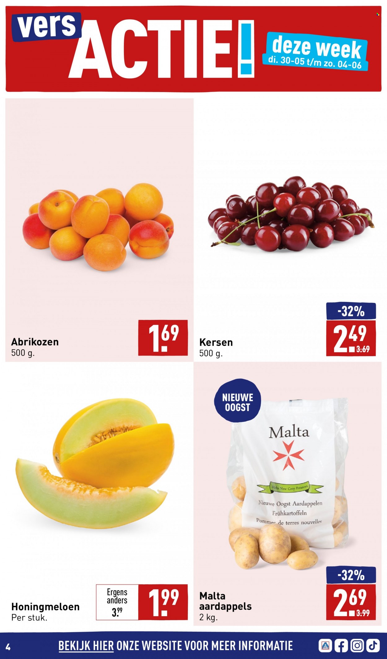 thumbnail - Aldi-aanbieding - 30-5-2023 - 4-6-2023 -  producten in de aanbieding - aardappelen, honingmeloen, kersen, abrikozen. Pagina 4.
