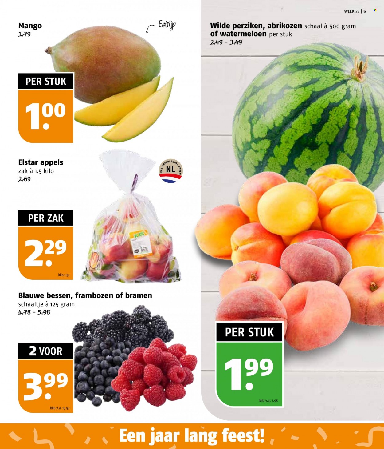 thumbnail - Poiesz-aanbieding - 30-5-2023 - 4-6-2023 -  producten in de aanbieding - watermeloen, appels, bessen, bramen, mango, frambozen, abrikozen, bosbessen. Pagina 5.