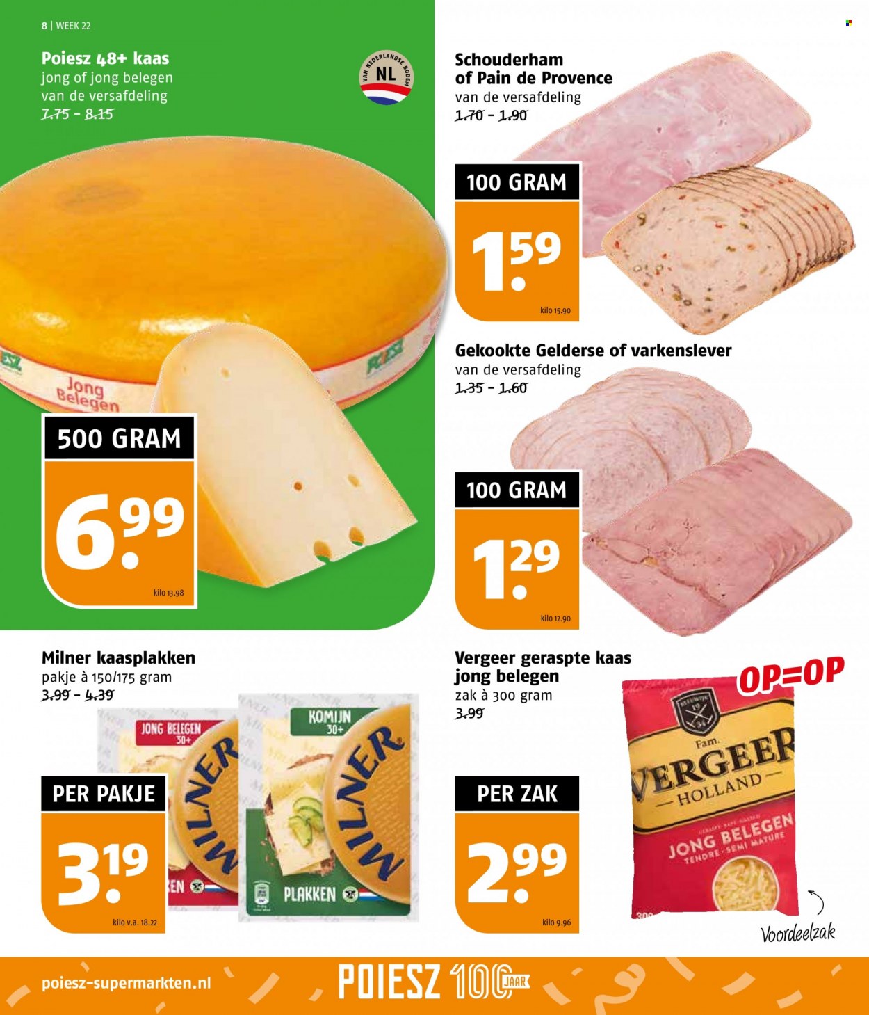 thumbnail - Poiesz-aanbieding - 30-5-2023 - 4-6-2023 -  producten in de aanbieding - ham, schouderham, kaas, geraspte kaas. Pagina 8.