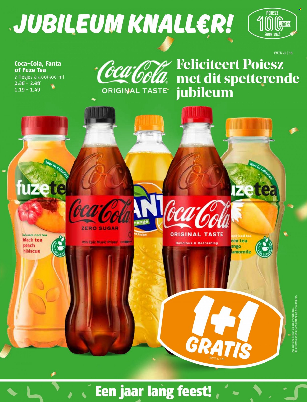 thumbnail - Poiesz-aanbieding - 30-5-2023 - 4-6-2023 -  producten in de aanbieding - Coca-Cola, Fanta, thee, fuzetea. Pagina 15.