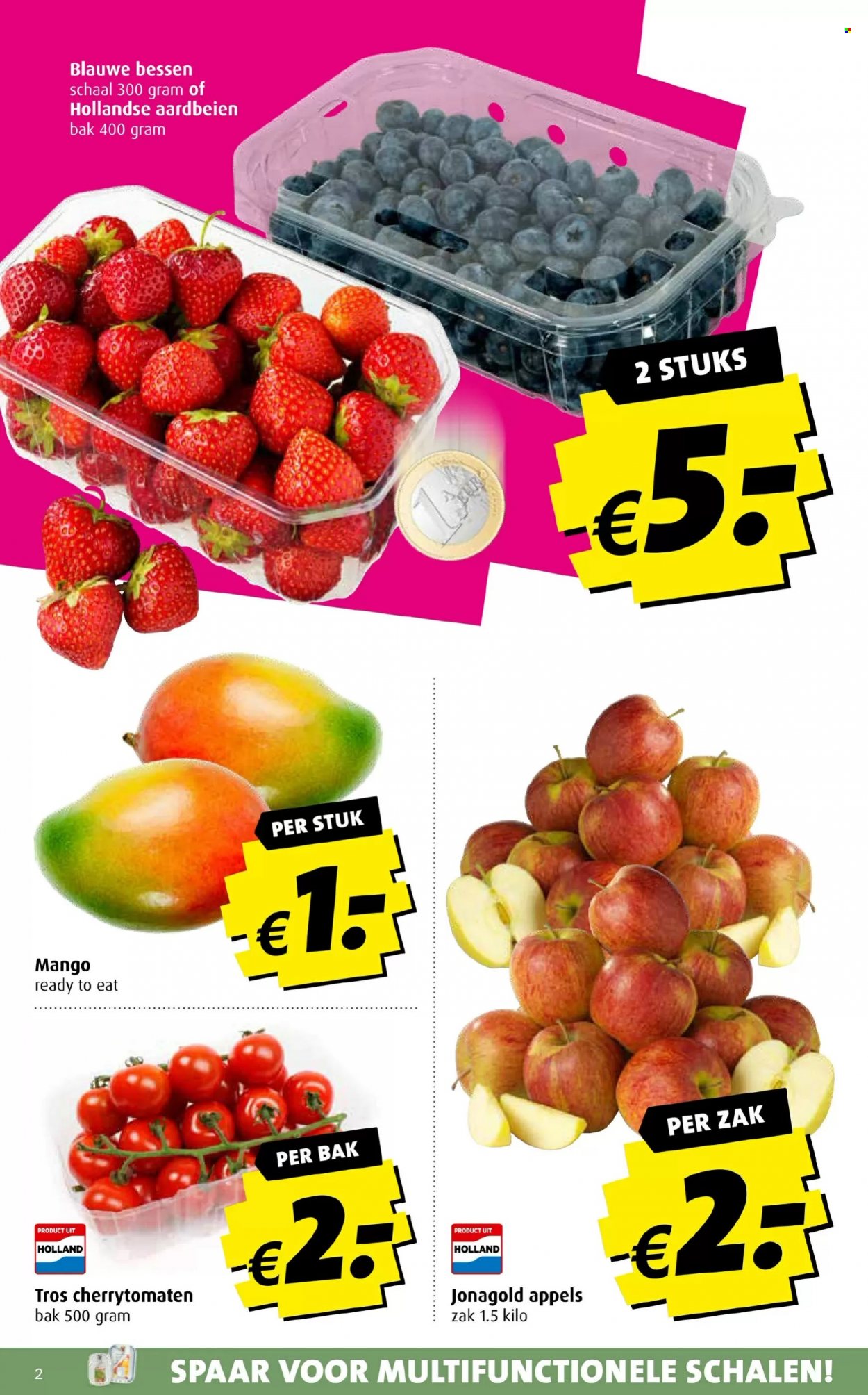 thumbnail - Boni-aanbieding - 31-5-2023 - 6-6-2023 -  producten in de aanbieding - cherrytomaten, tomaten, aardbeien, appels, bessen, mango, bosbessen. Pagina 2.