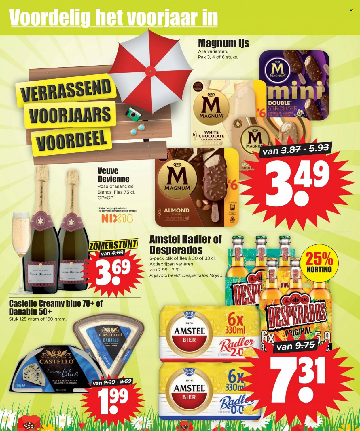 thumbnail - Dirk-aanbieding - 31-5-2023 - 6-6-2023 -  producten in de aanbieding - Amstel Bier, bier, Radler, Desperados, Magnum, Ijs, popcorn, Sharp. Pagina 6.