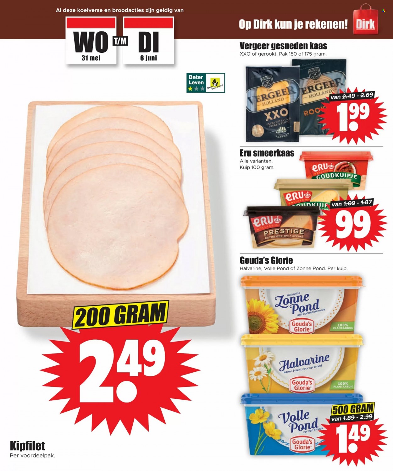 thumbnail - Dirk-aanbieding - 31-5-2023 - 6-6-2023 -  producten in de aanbieding - brood, kipfilet, kaas, smeerkaas, halvarine. Pagina 9.