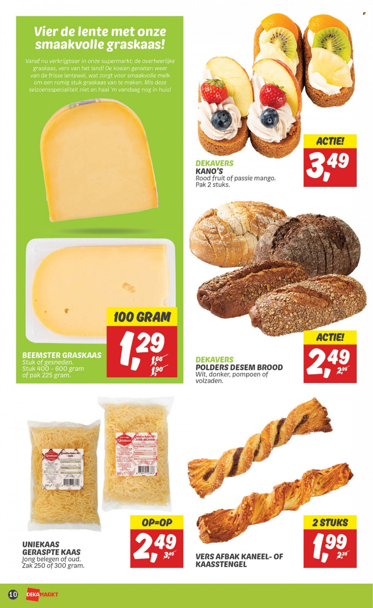 thumbnail - DekaMarkt-aanbieding - 4-6-2023 - 10-6-2023 -  producten in de aanbieding - brood, mango, rode vruchten, kaas, geraspte kaas, melk, kaneel. Pagina 10.