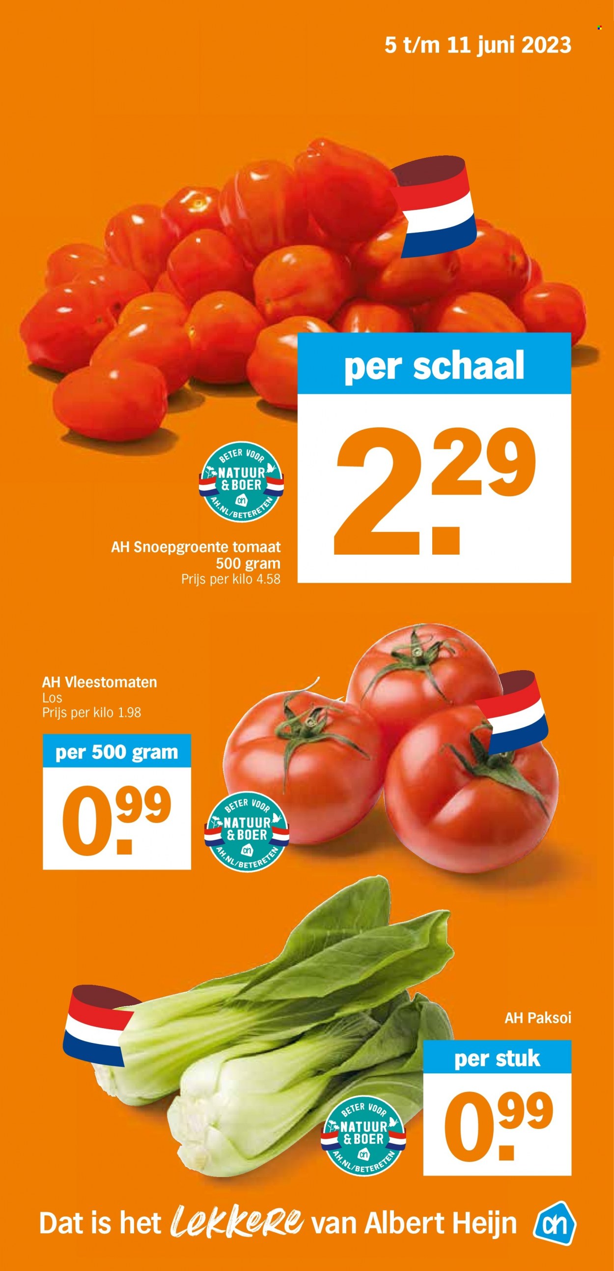 thumbnail - Albert Heijn-aanbieding - 5-6-2023 - 11-6-2023 -  producten in de aanbieding - paksoi, tomaten. Pagina 5.