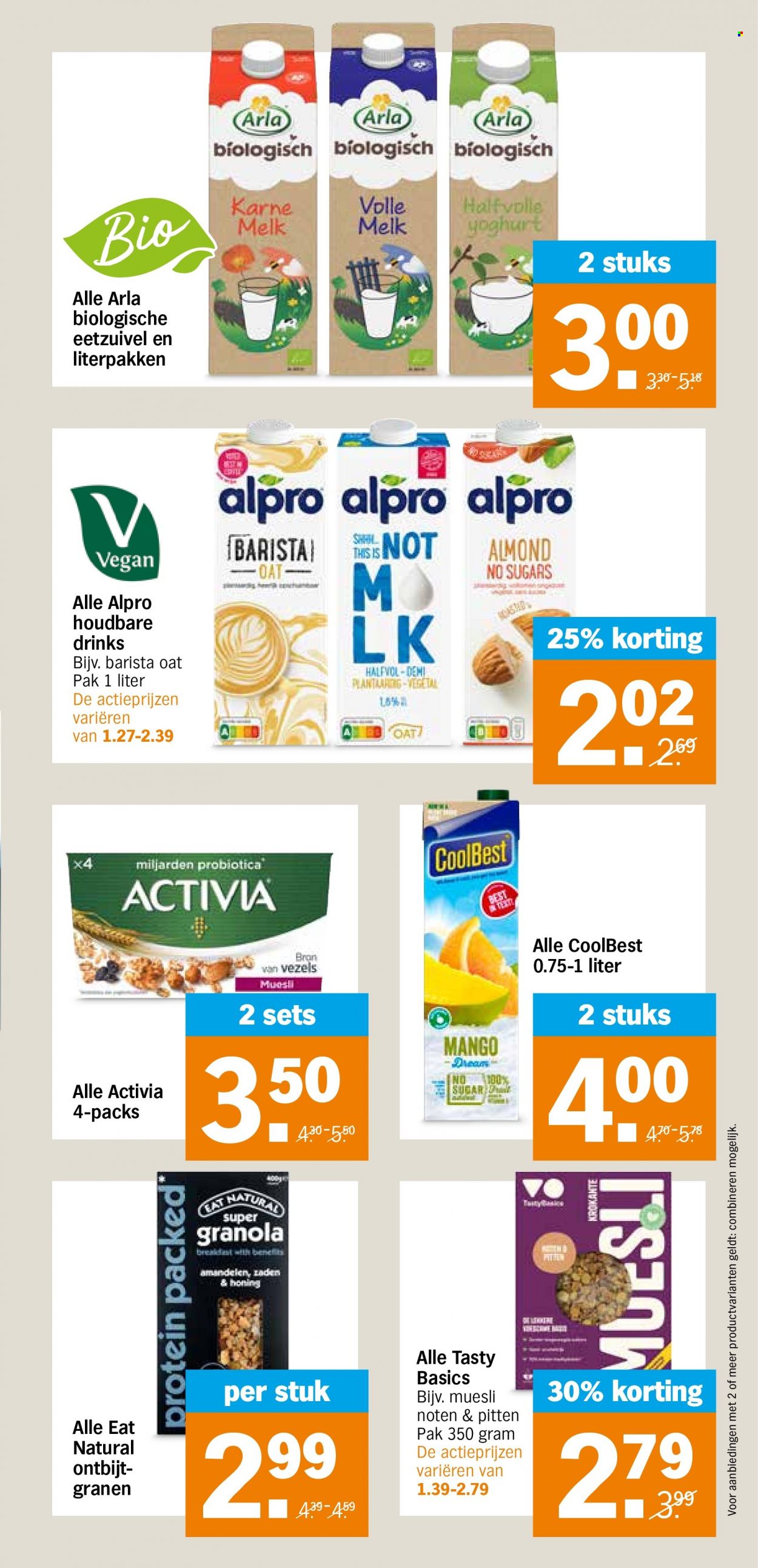 thumbnail - Albert Heijn-aanbieding - 5-6-2023 - 11-6-2023 -  producten in de aanbieding - mango, Arla, Activia, yoghurt, melk, volle melk, granola, amandelen. Pagina 15.
