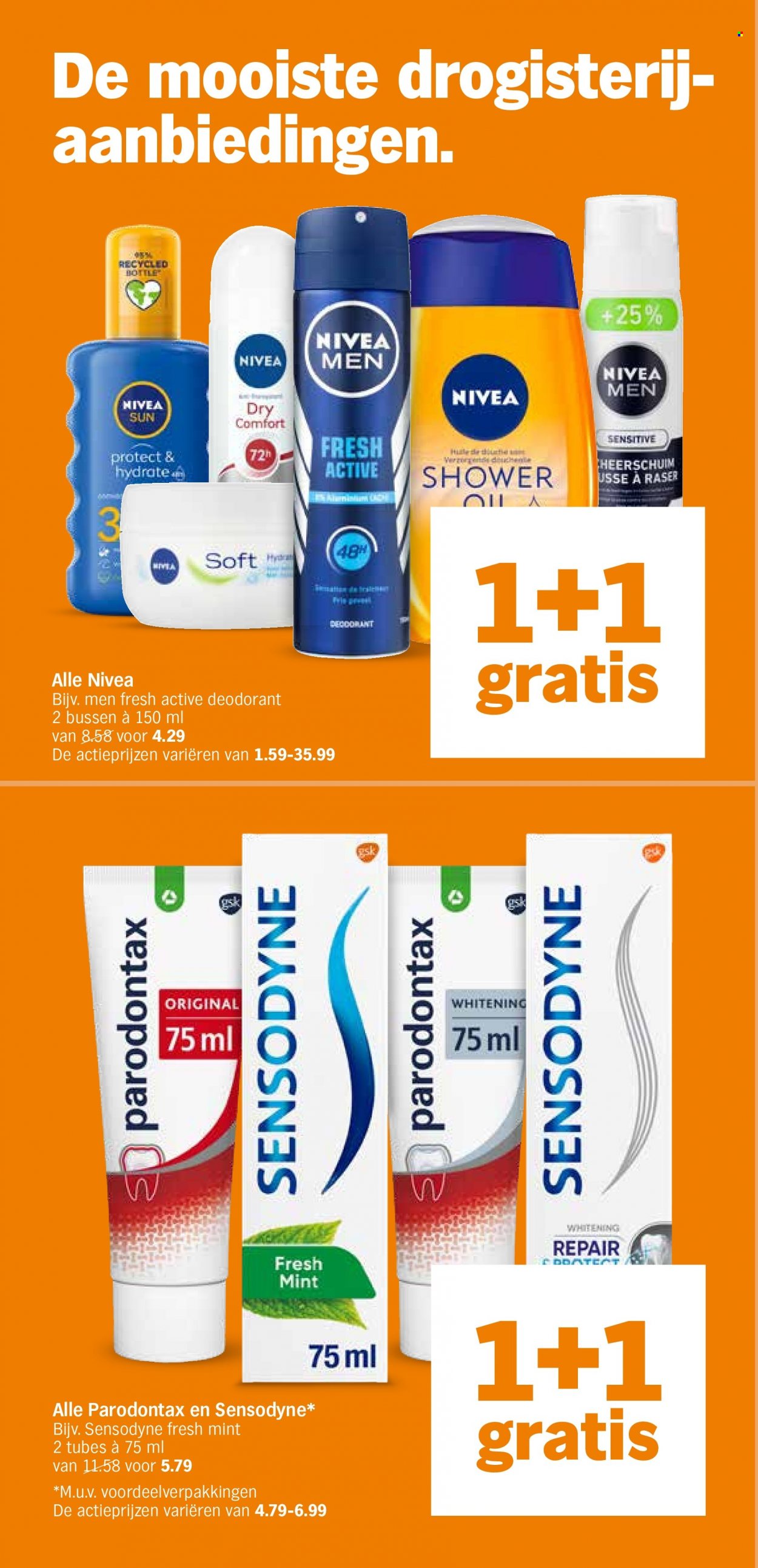 thumbnail - Albert Heijn-aanbieding - 5-6-2023 - 11-6-2023 -  producten in de aanbieding - shower, Nivea Men, Sensodyne, Nivea, deodorant. Pagina 28.