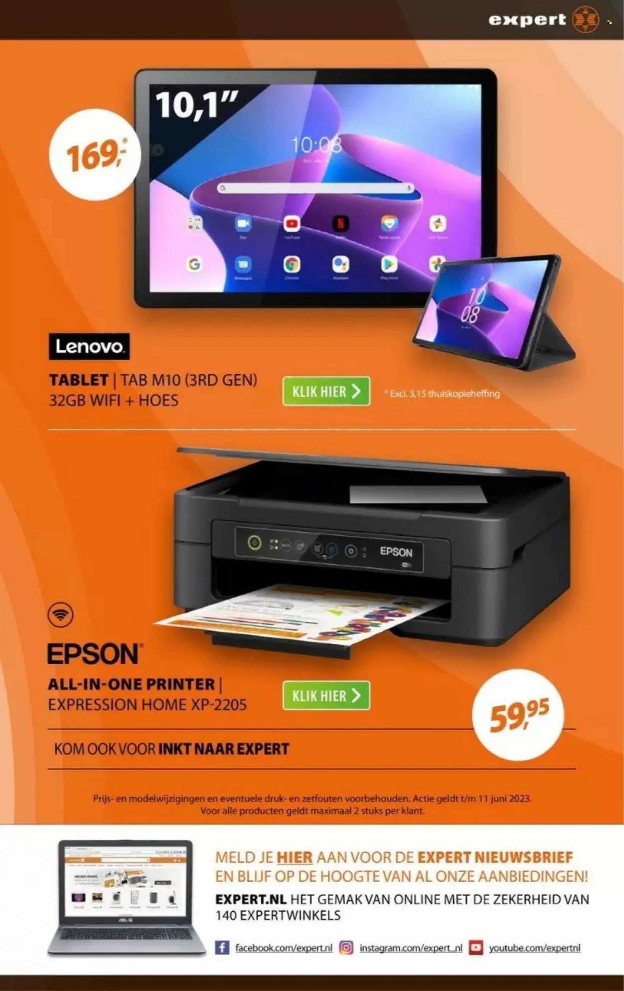 thumbnail - Expert-aanbieding - 5-6-2023 - 11-6-2023 -  producten in de aanbieding - Lenovo, tablet, all-in-one printer, printer. Pagina 17.