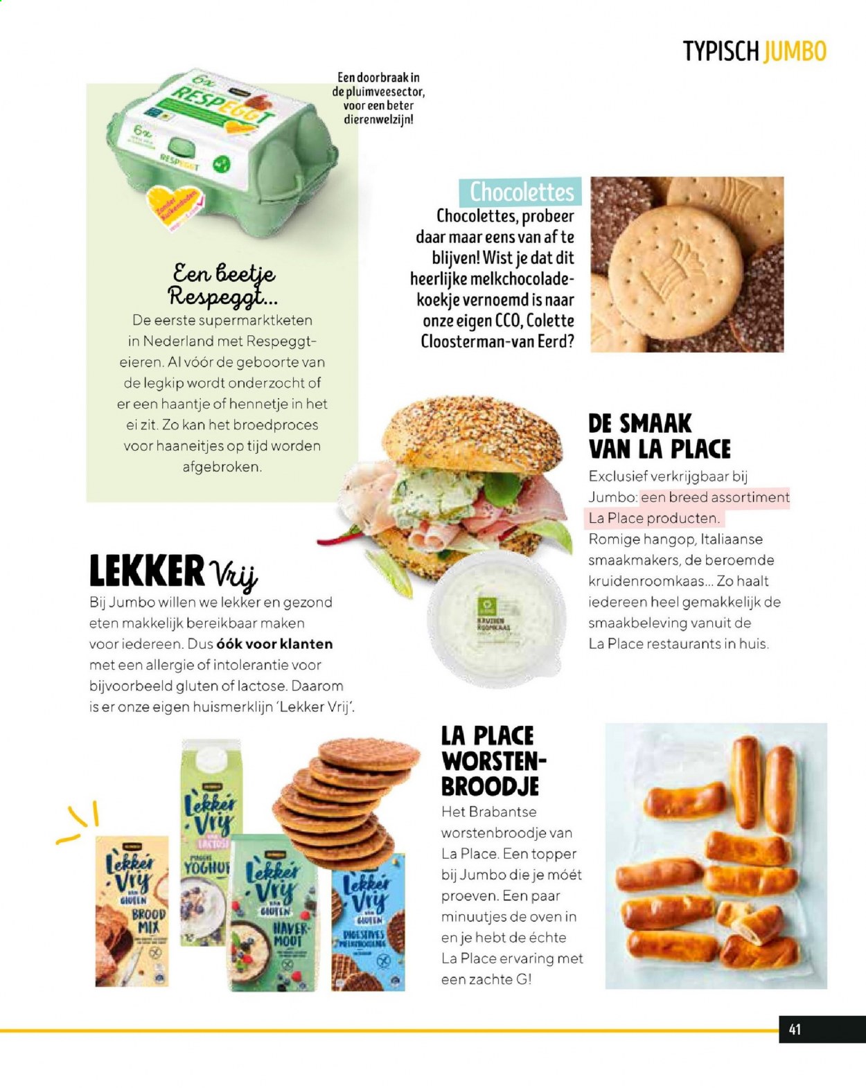 thumbnail - Jumbo-aanbieding -  producten in de aanbieding - brood, roomkaas, ei, melkchocolade. Pagina 41.