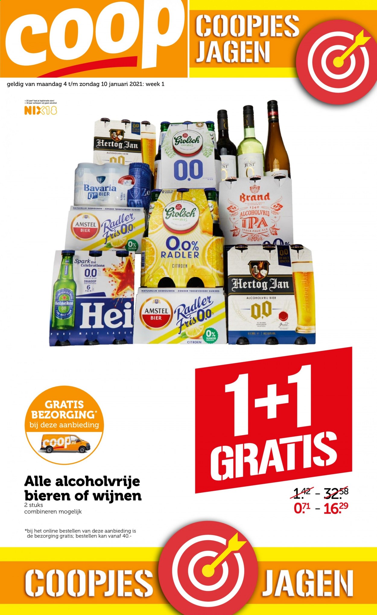 thumbnail - Coop-aanbieding - 4-1-2021 - 10-1-2021 -  producten in de aanbieding - Amstel Bier, Hertog Jan, Grolsch, Bavaria, bier, citroen, suiker. Pagina 1.