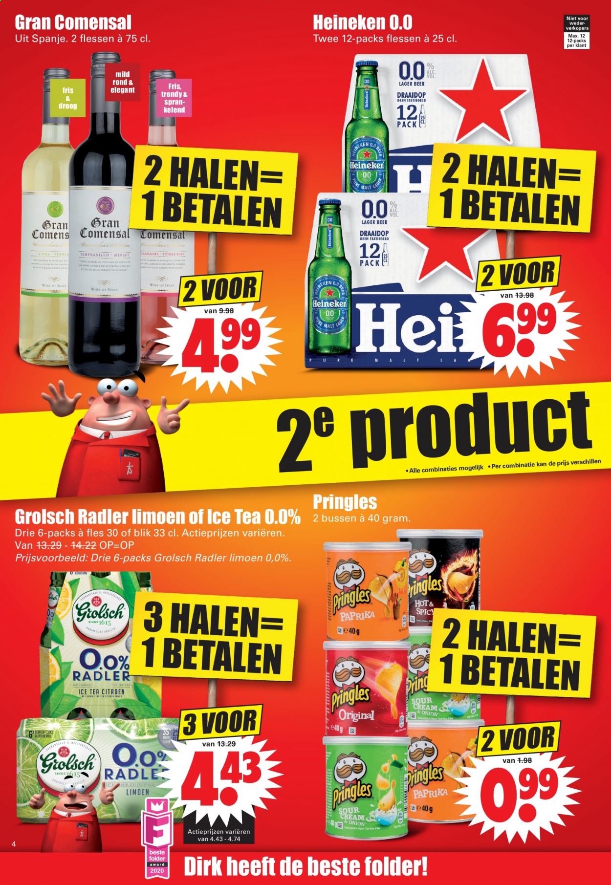 thumbnail - Dirk-aanbieding - 3-1-2021 - 9-1-2021 -  producten in de aanbieding - Heineken, Grolsch, citroen, limoen, ei, Pringles, ice tea, thee, Merlot. Pagina 4.