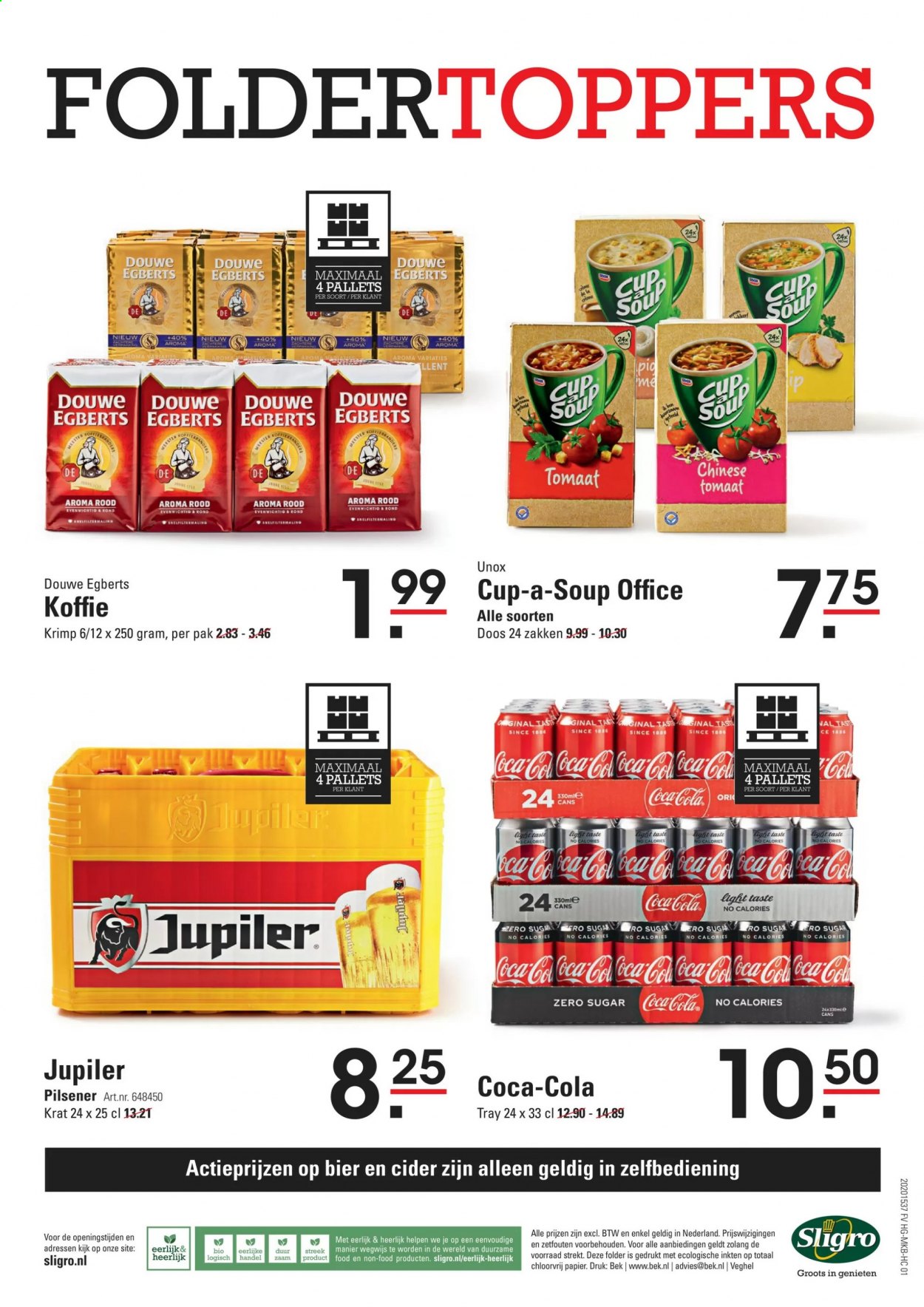 thumbnail - Sligro-aanbieding - 4-1-2021 - 25-1-2021 -  producten in de aanbieding - pilsener, Jupiler, bier, cup-a-soup, Coca-Cola, Douwe Egberts, koffie. Pagina 24.