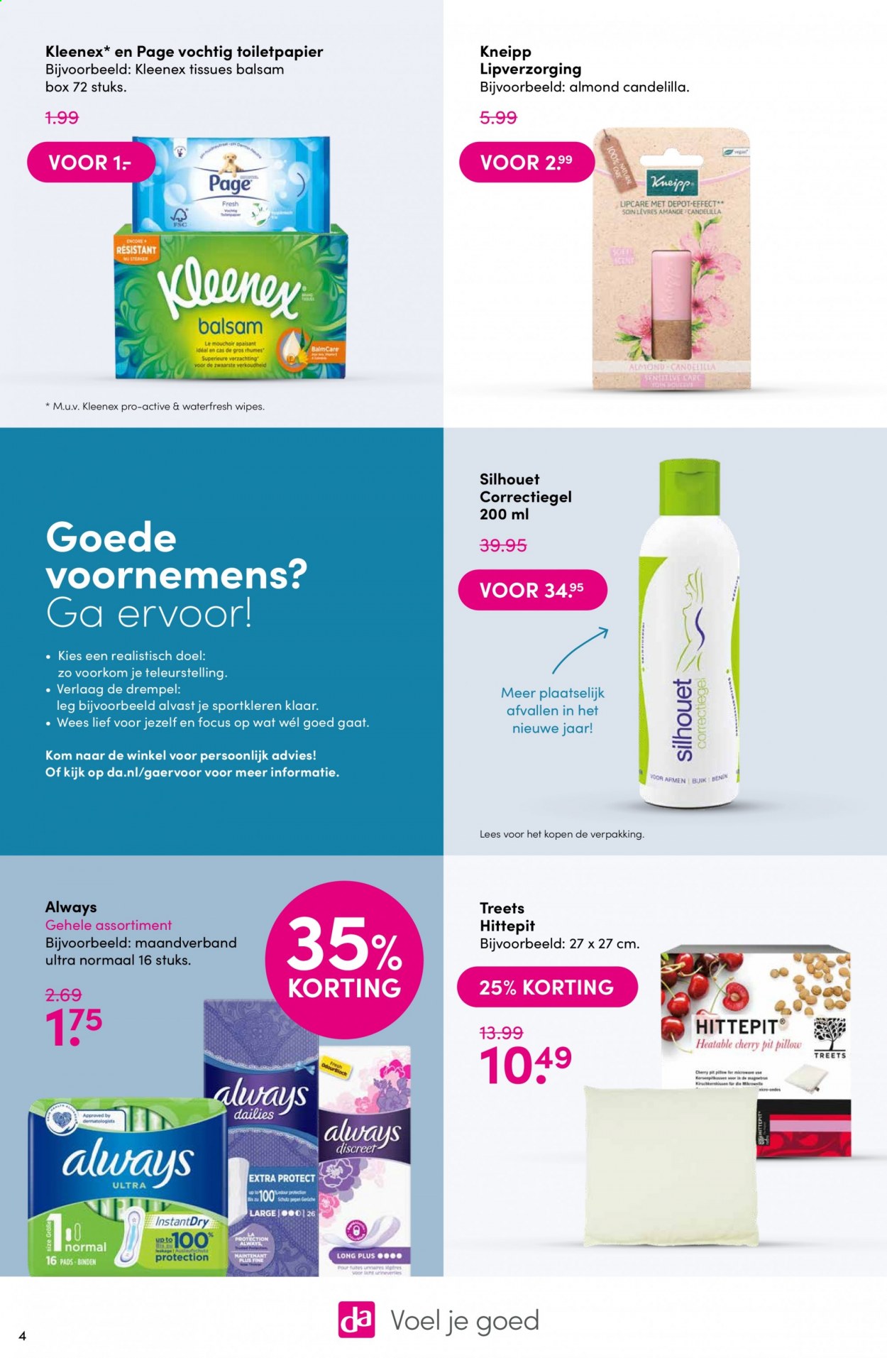 thumbnail - Da-aanbieding - 4-1-2021 - 17-1-2021 -  producten in de aanbieding - Kleenex, maandverband, Kneipp, Always. Pagina 4.