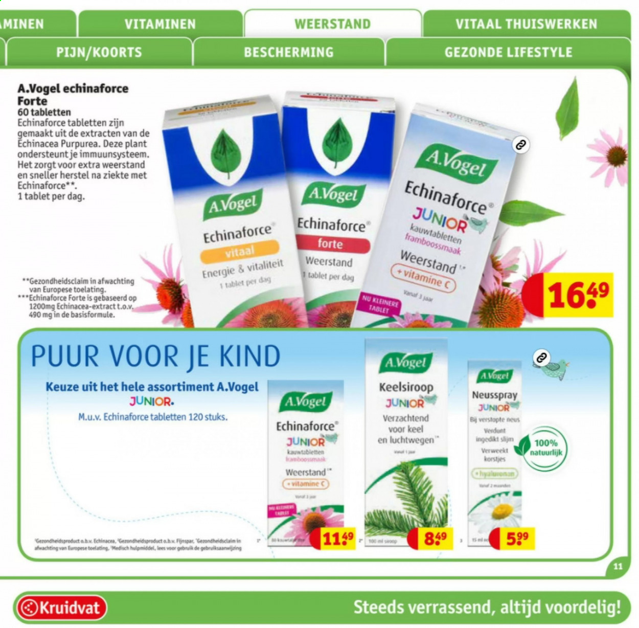 thumbnail - Kruidvat-aanbieding -  producten in de aanbieding - tablet, A. Vogel, Echinaforce, vitamine, neusspray. Pagina 11.