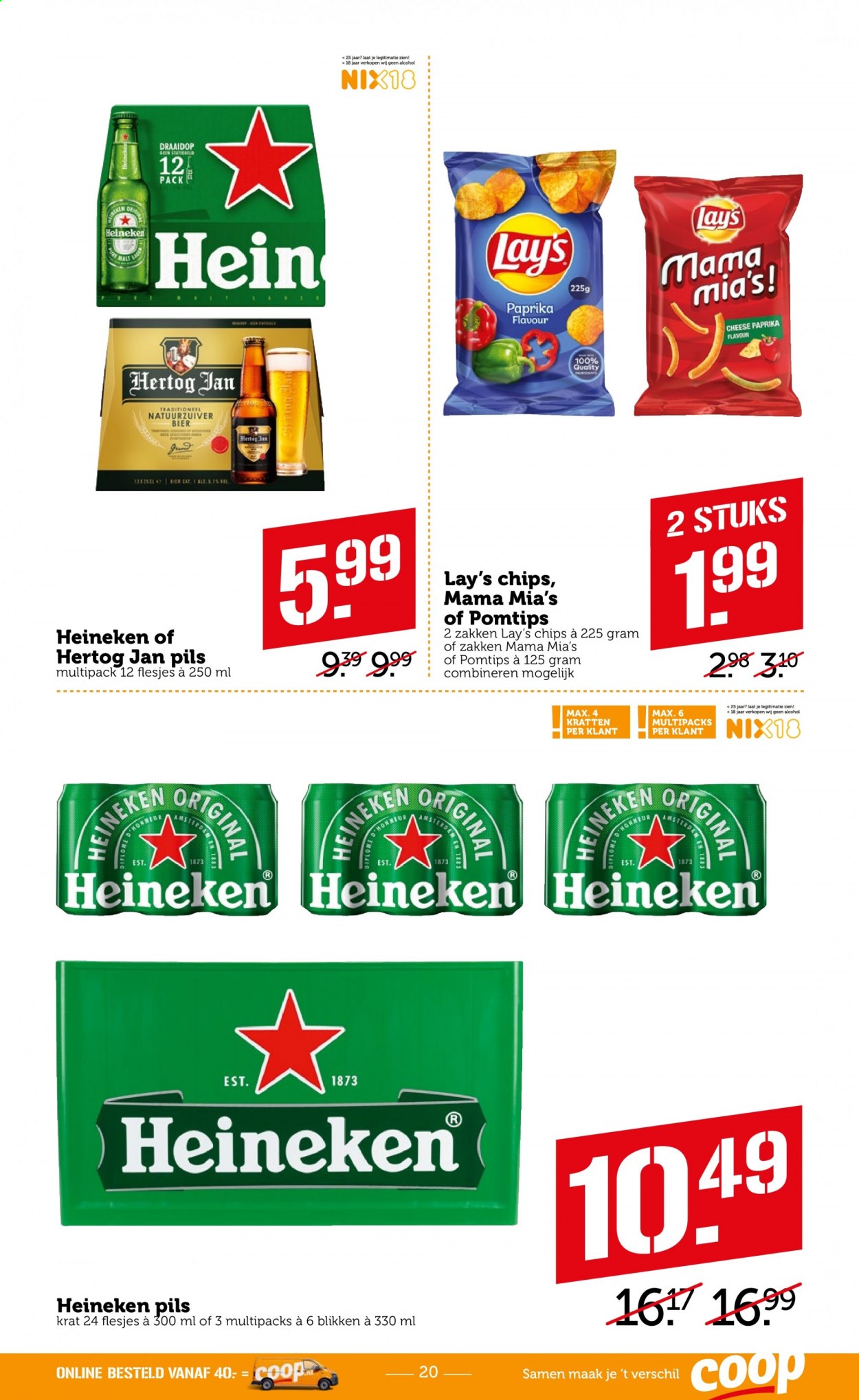 thumbnail - Coop-aanbieding - 11-1-2021 - 17-1-2021 -  producten in de aanbieding - Heineken, Hertog Jan, bier, chips. Pagina 20.