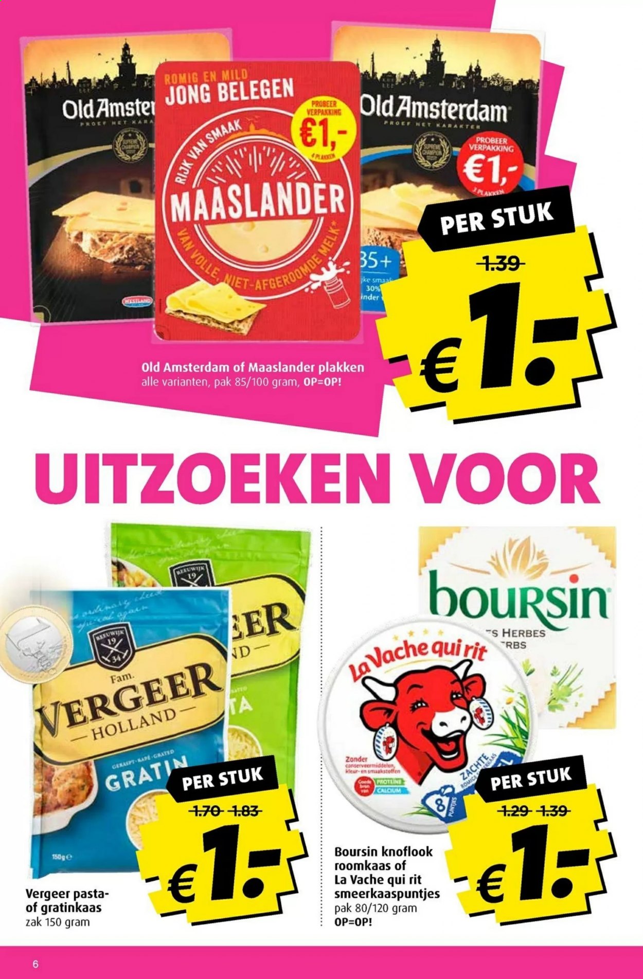 thumbnail - Boni-aanbieding - 13-1-2021 - 19-1-2021 -  producten in de aanbieding - Boursin, La Vache Qui Rit, roomkaas, Old Amsterdam, melk, pasta, Champion. Pagina 6.