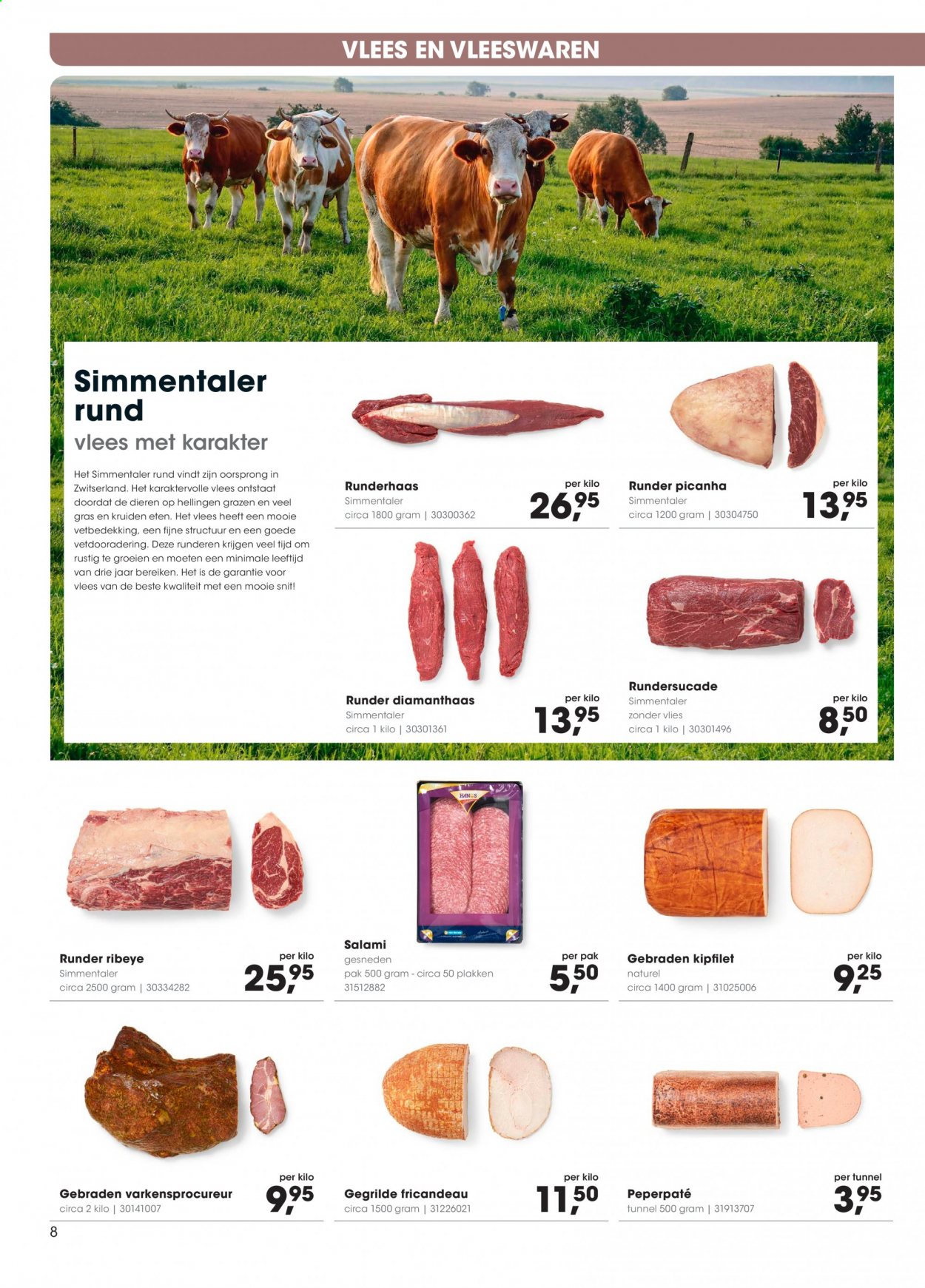 thumbnail - Hanos-aanbieding - 11-1-2021 - 24-1-2021 -  producten in de aanbieding - fricandeau, kipfilet, ribeye, runderpicanha, salami. Pagina 8.