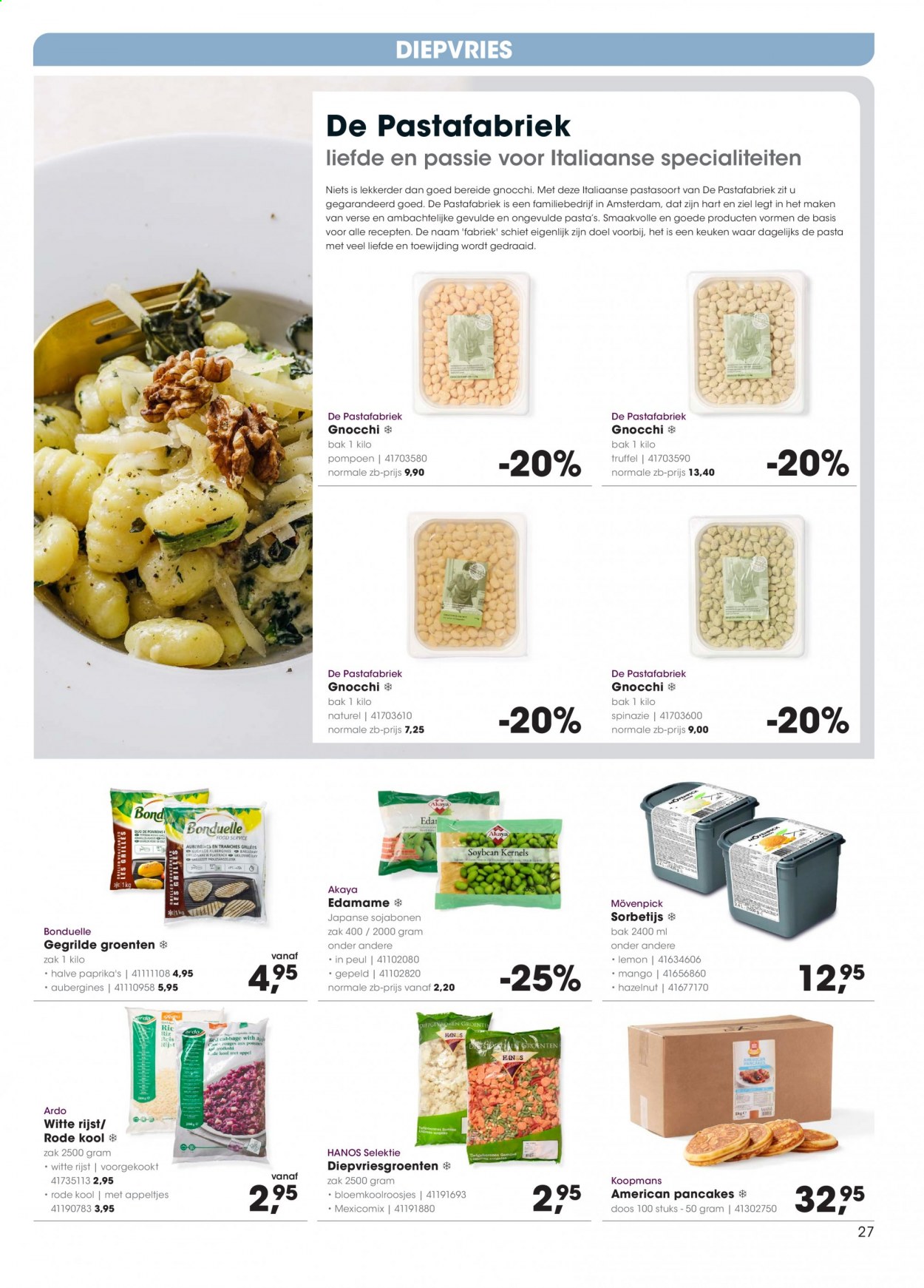 thumbnail - Hanos-aanbieding - 11-1-2021 - 24-1-2021 -  producten in de aanbieding - truffel, edamame, pompoen, rodekool, mango, gnocchi, Mövenpick, Bonduelle, sojabonen, pasta, rijst. Pagina 27.