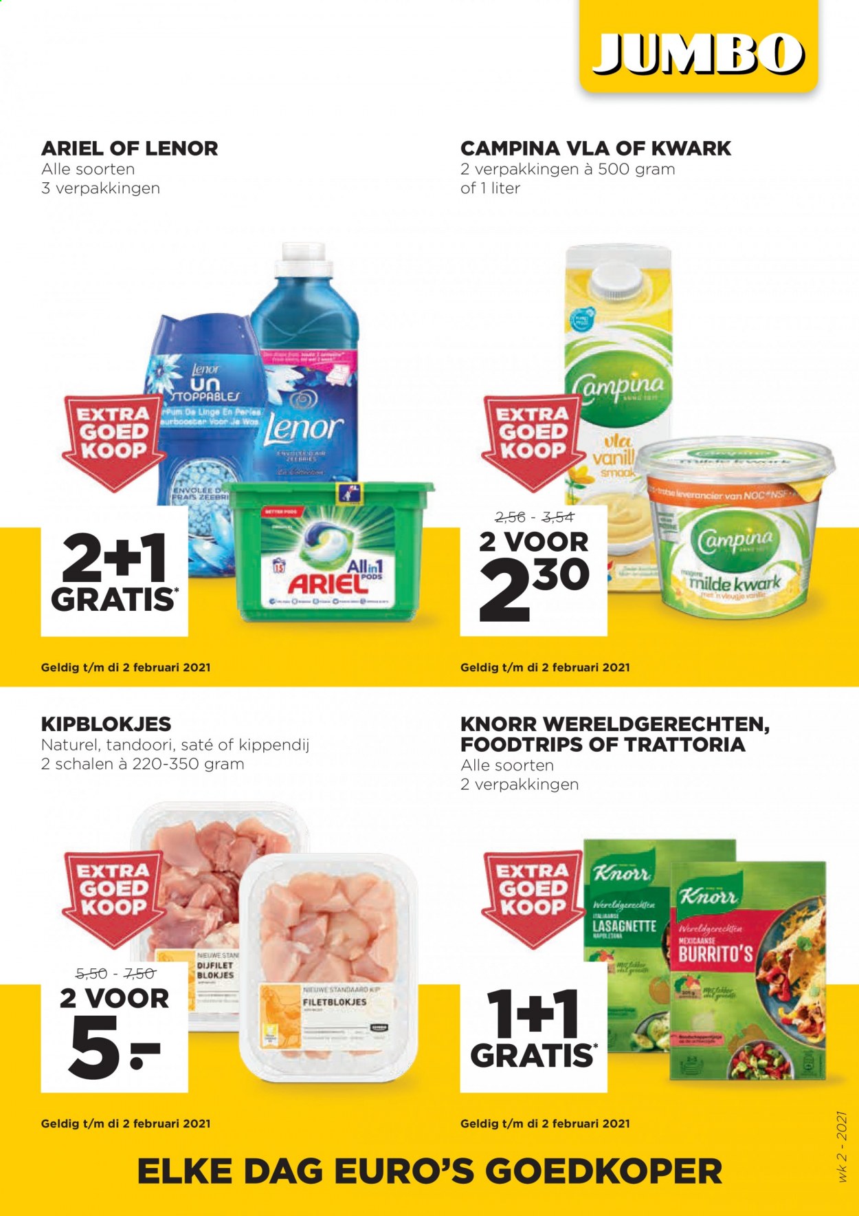 thumbnail - Jumbo-aanbieding - 13-1-2021 - 19-1-2021 -  producten in de aanbieding - kippendij, Knorr, Campina, Ariel, Lenor. Pagina 1.