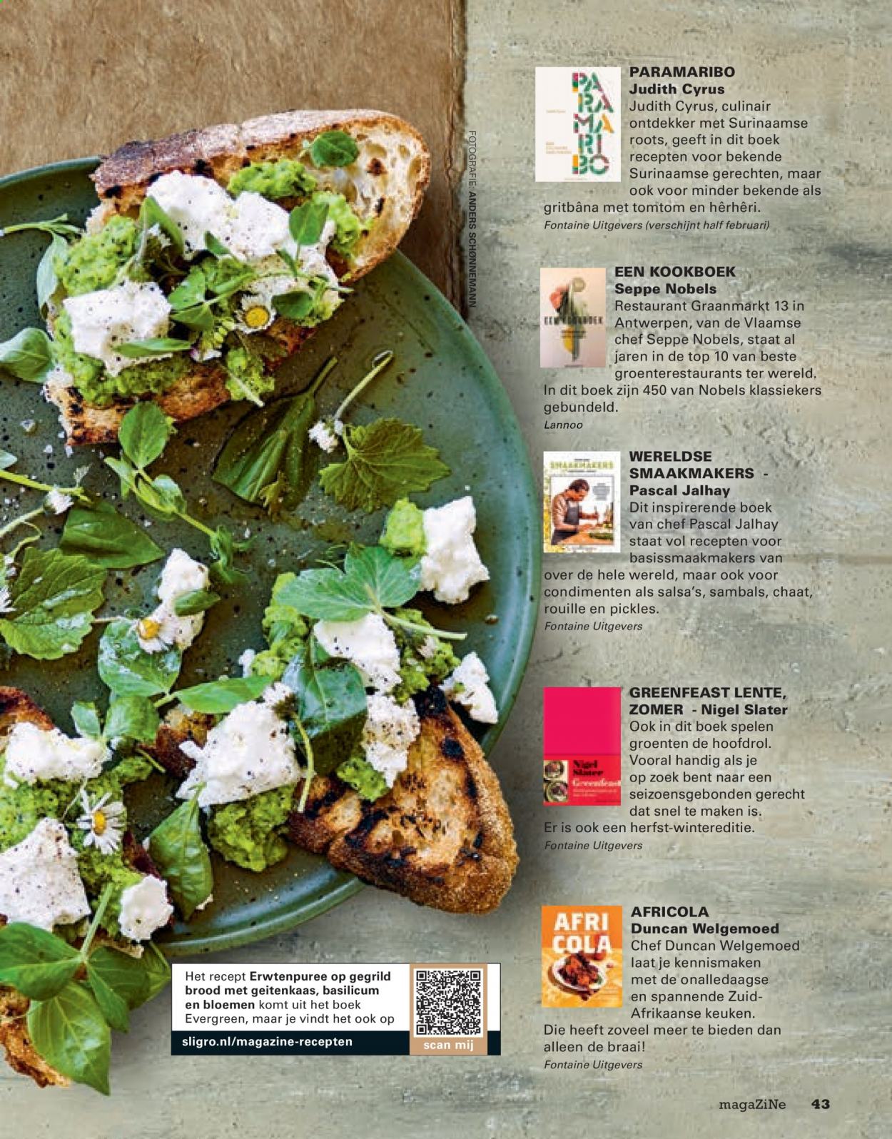 thumbnail - Sligro-aanbieding -  producten in de aanbieding - brood, pickles, basilicum, top. Pagina 43.