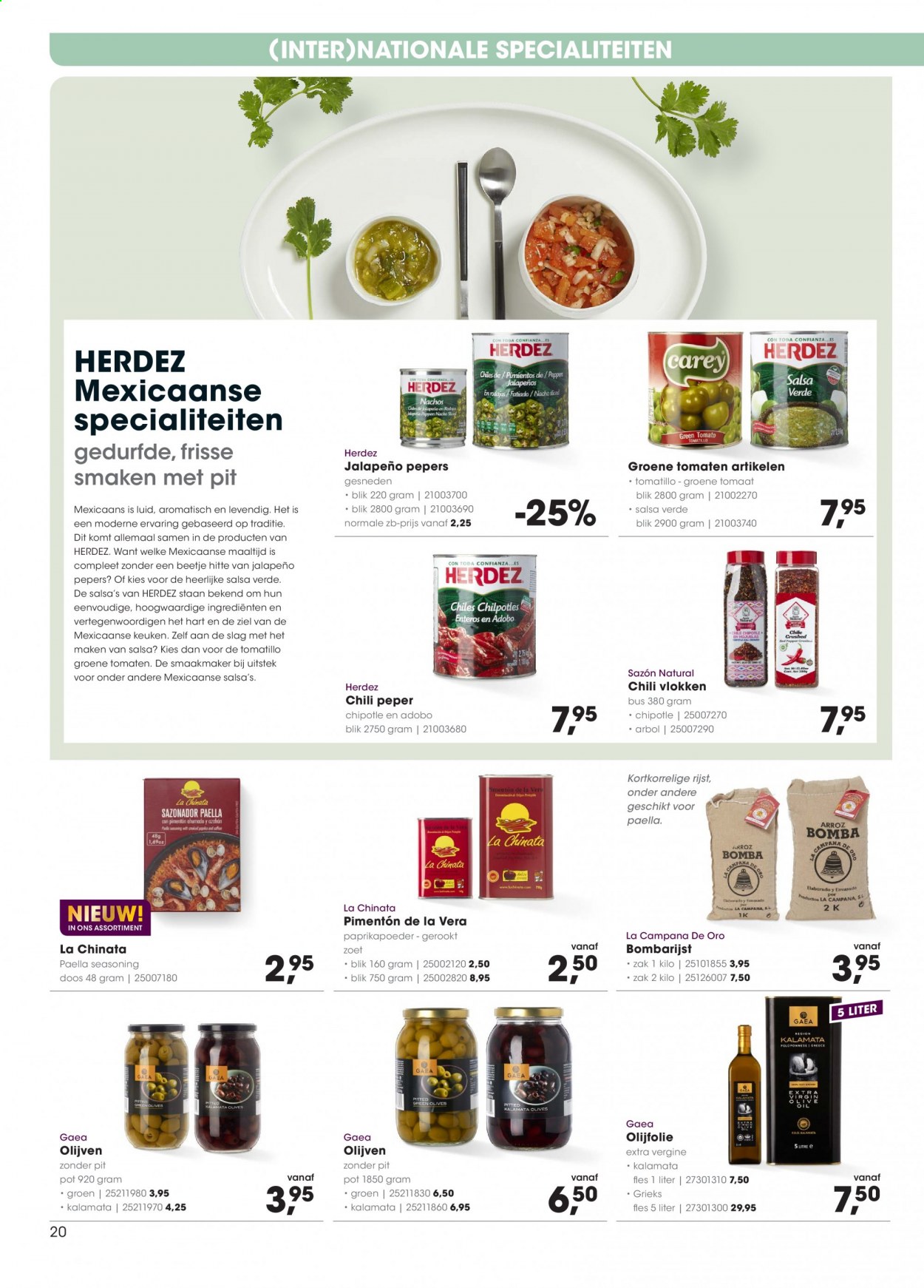 thumbnail - Hanos-aanbieding - 8-2-2021 - 21-2-2021 -  producten in de aanbieding - tomaten, pimenton, tomatillo, olijven, rijst, paprikapoeder, olijfolie. Pagina 20.