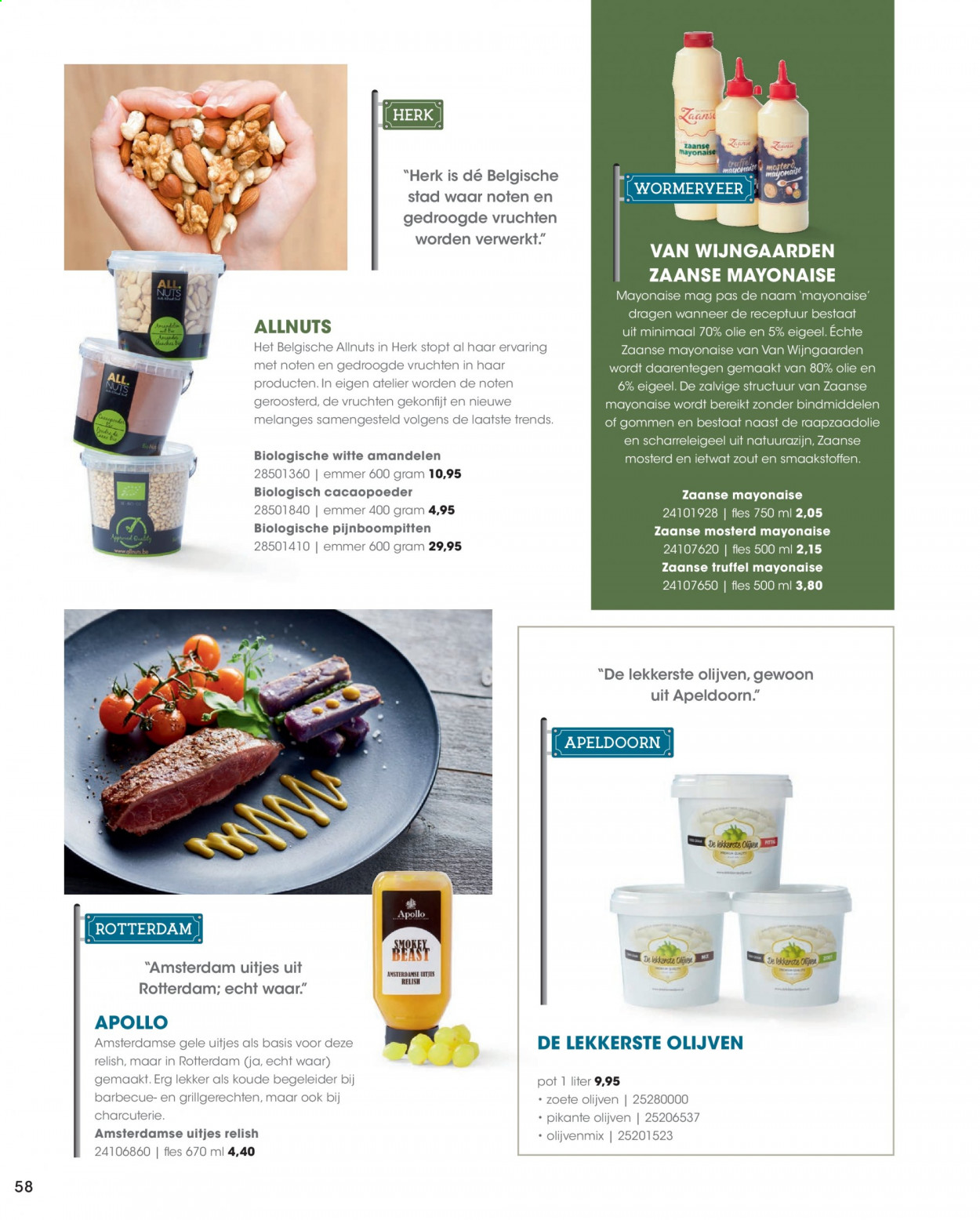 thumbnail - Hanos-aanbieding -  producten in de aanbieding - truffel, mayonaise, truffelmayonaise, cacaopoeder, olijven, mosterd, BBQ, amandelen. Pagina 58.