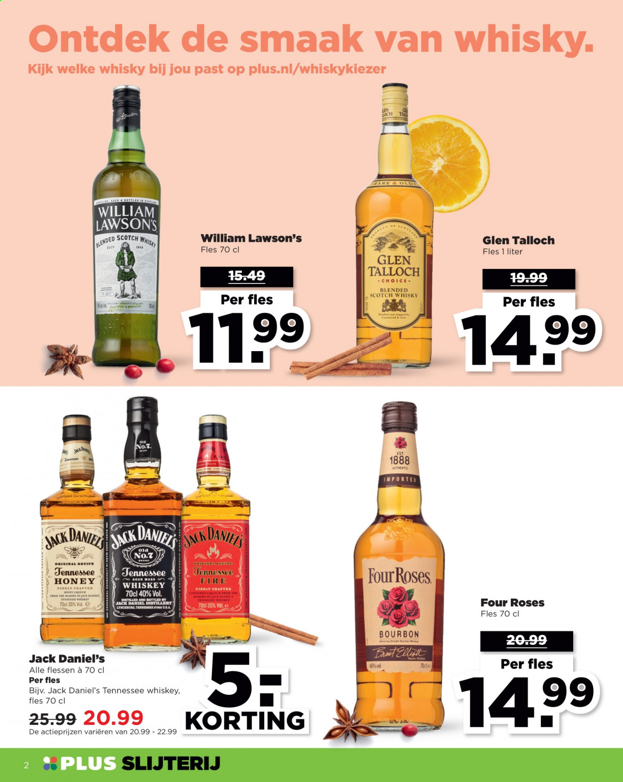 thumbnail - Plus-aanbieding - 20-2-2021 - 20-2-2021 -  producten in de aanbieding - blended scotch whisky, Bourbon, Jack Daniel's, liqueur, scotch whisky, Tennessee Whiskey, whiskey, whisky, William Lawson's, Calvin Klein. Pagina 2.
