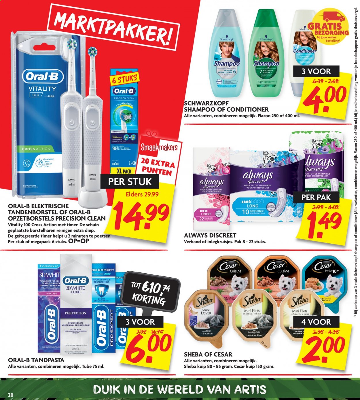 thumbnail - DekaMarkt-aanbieding - 14-2-2021 - 20-2-2021 -  producten in de aanbieding - shampoo, Oral-B, tandenborstel, tandpasta, Discreet, inlegkruisjes, Always, Schwarzkopf, conditioner. Pagina 20.