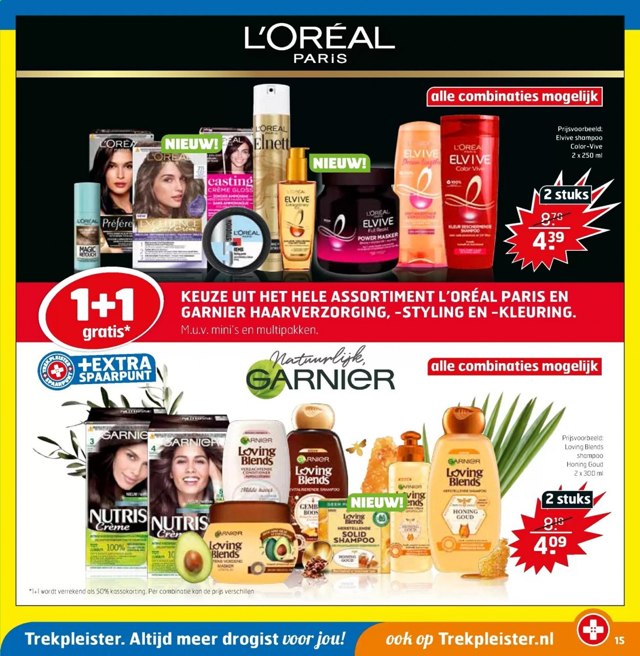 thumbnail - Trekpleister-aanbieding - 16-2-2021 - 28-2-2021 -  producten in de aanbieding - L’oréal, Garnier, shampoo, styling, Elvive, Elvive Color. Pagina 15.