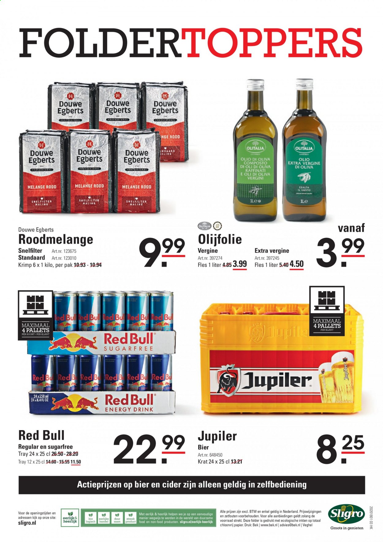 thumbnail - Sligro-aanbieding - 18-2-2021 - 8-3-2021 -  producten in de aanbieding - Jupiler, bier, olijfolie, Red Bull, Douwe Egberts, cider. Pagina 16.