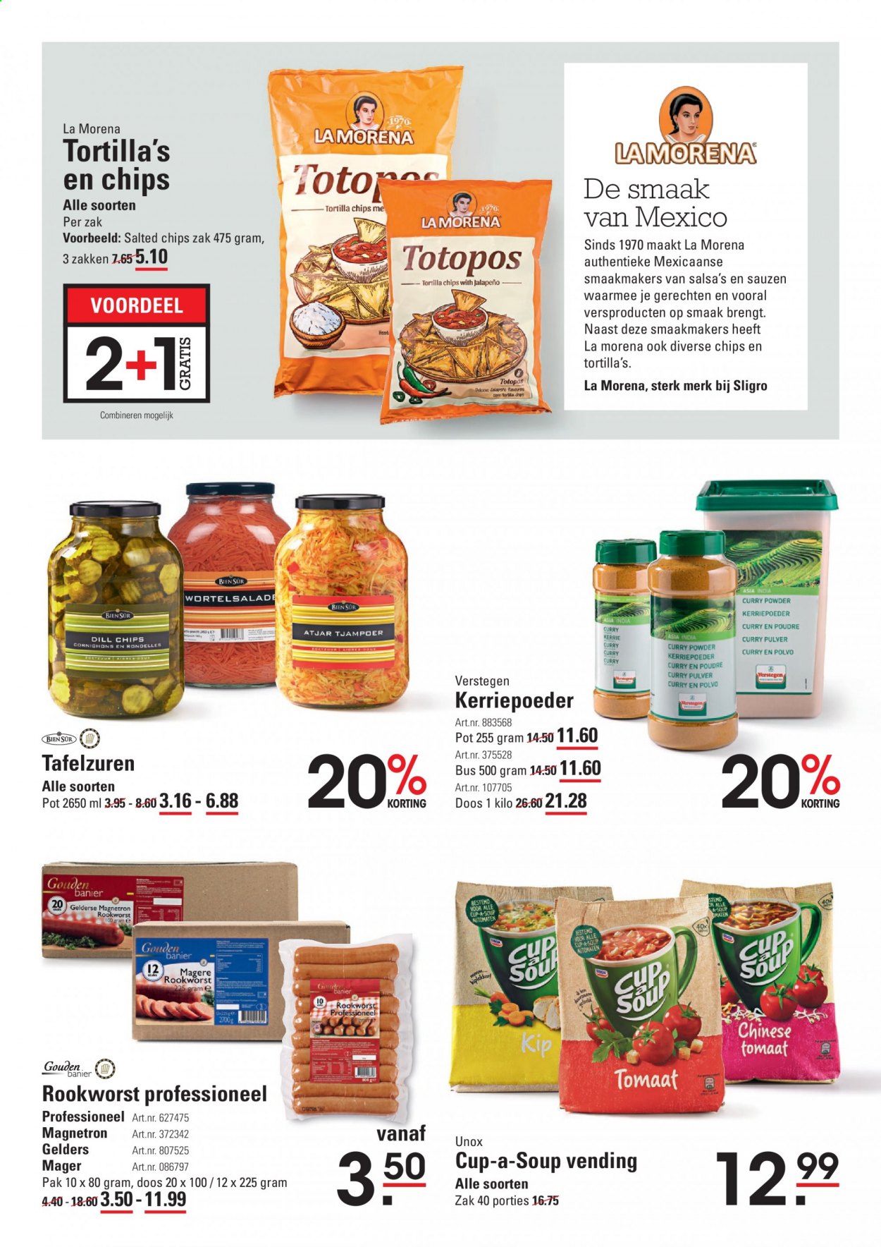 thumbnail - Sligro-aanbieding - 18-2-2021 - 8-3-2021 -  producten in de aanbieding - tortillas, cup-a-soup, rookworst, chips. Pagina 16.
