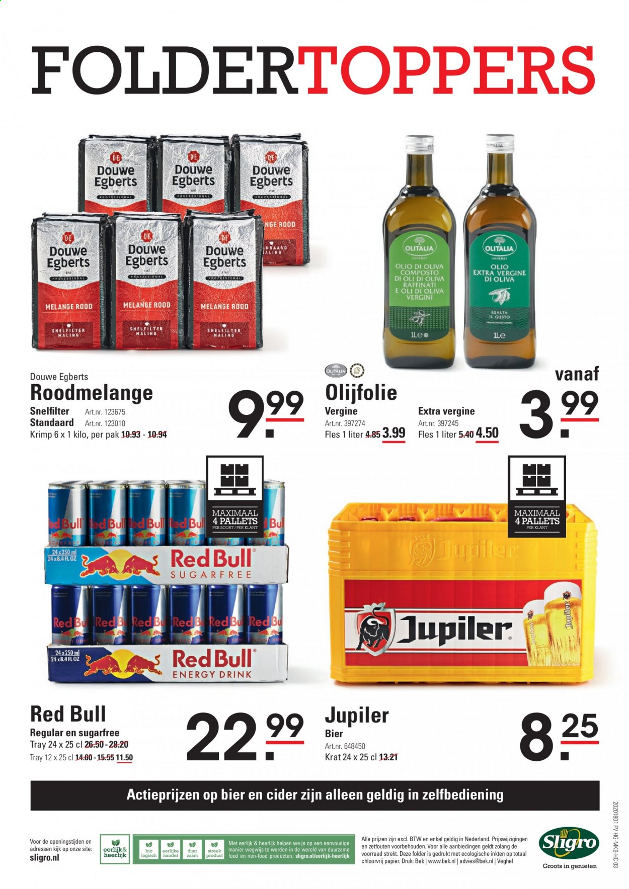 thumbnail - Sligro-aanbieding - 18-2-2021 - 8-3-2021 -  producten in de aanbieding - Jupiler, bier, olijfolie, Red Bull, Douwe Egberts, cider. Pagina 24.