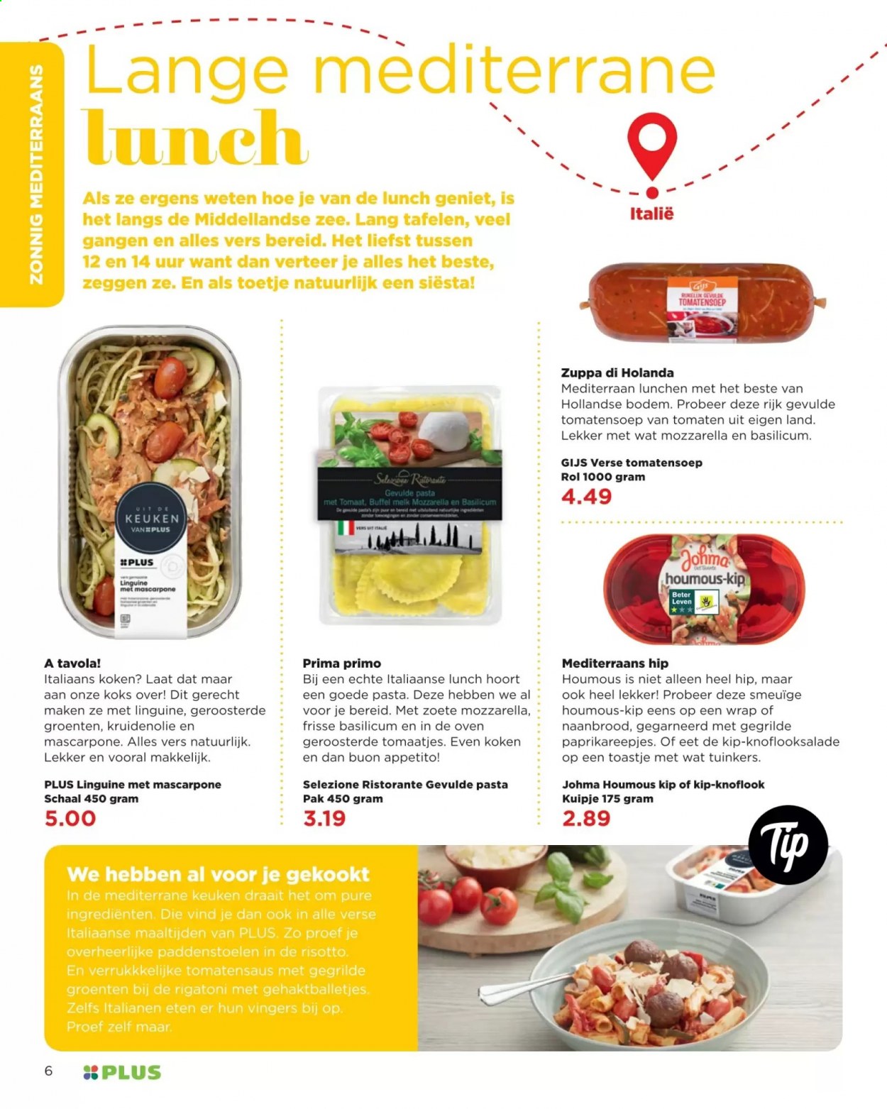 thumbnail - Plus-aanbieding -  producten in de aanbieding - risotto, gehaktballetjes, hummus, melk, tomatensaus, pasta. Pagina 6.
