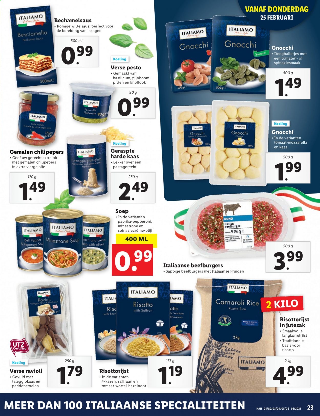 thumbnail - Lidl-aanbieding - 22-2-2021 - 28-2-2021 -  producten in de aanbieding - Italiamo, lasagne, risotto, gnocchi, kaas, mozzarella, ravioli, basilicum. Pagina 24.