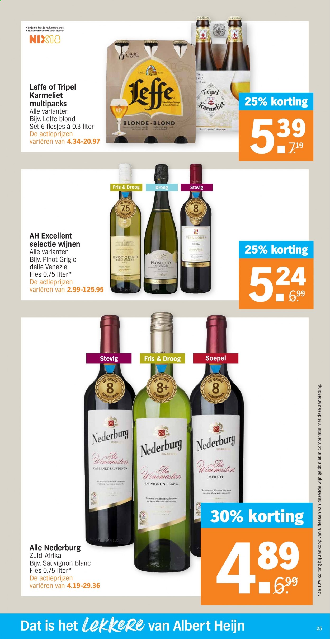 thumbnail - Albert Heijn-aanbieding - 22-2-2021 - 28-2-2021 -  producten in de aanbieding - Leffe, Cabernet Sauvignon, Merlot, prosecco, Rioja, Sauvignon Blanc, wijn. Pagina 25.