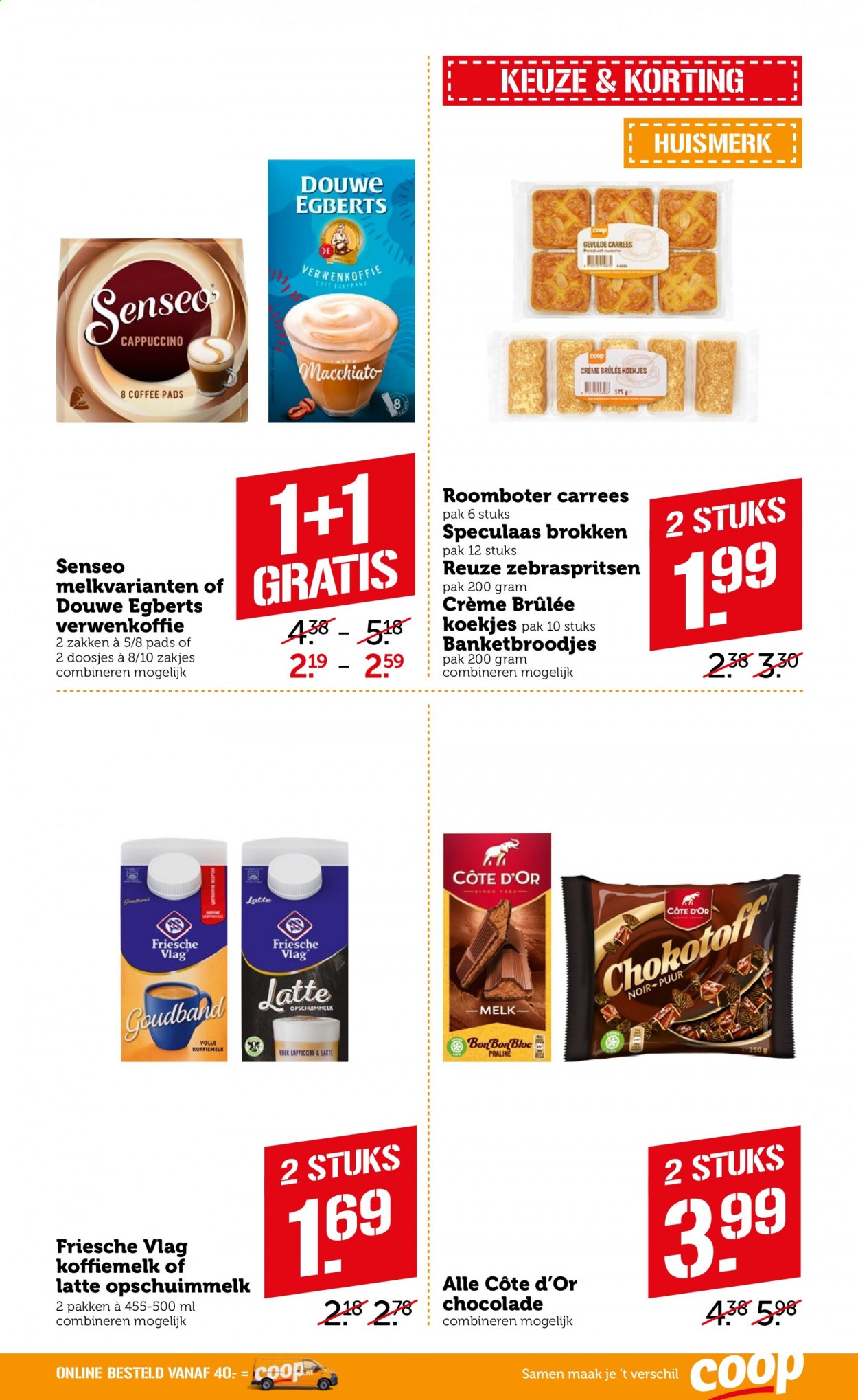 thumbnail - Coop-aanbieding - 22-2-2021 - 28-2-2021 -  producten in de aanbieding - crème brûlée, crème, melk, roomboter, koffiemelk, chocolade, koekjes, Douwe Egberts, Senseo. Pagina 18.