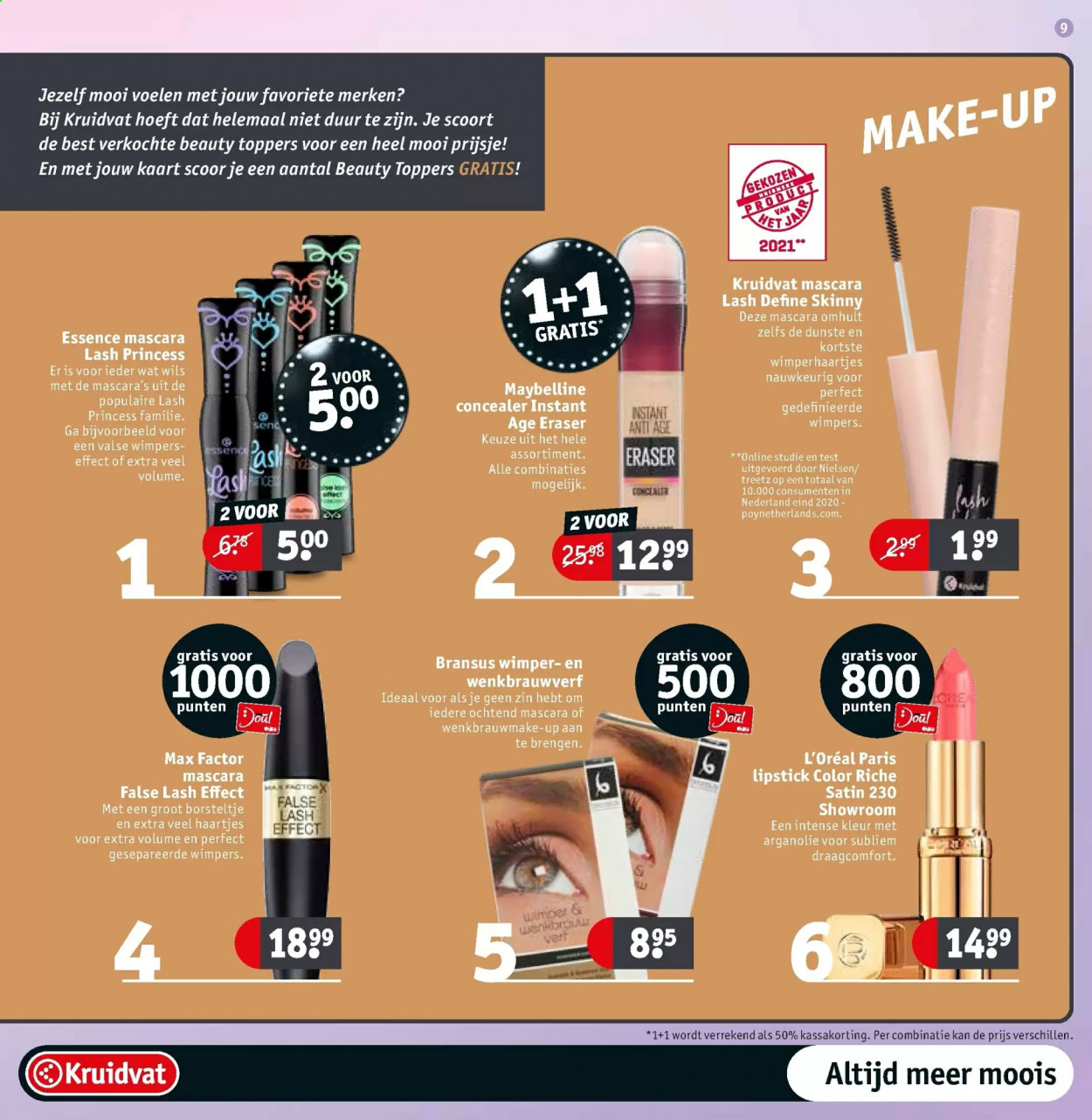 thumbnail - Kruidvat-aanbieding - 23-2-2021 - 7-3-2021 -  producten in de aanbieding - L’oréal, lippenstift, mascara, Max Factor, Maybelline, make-up, eraser. Pagina 9.