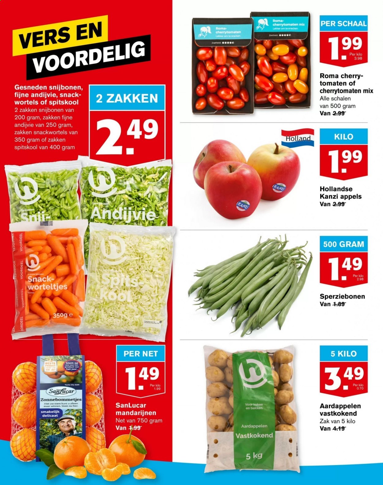 thumbnail - Hoogvliet-aanbieding - 24-2-2021 - 2-3-2021 -  producten in de aanbieding - aardappelen, cherrytomaten, snijbonen, spitskool, wortels, andijvie, appels, sperziebonen. Pagina 8.