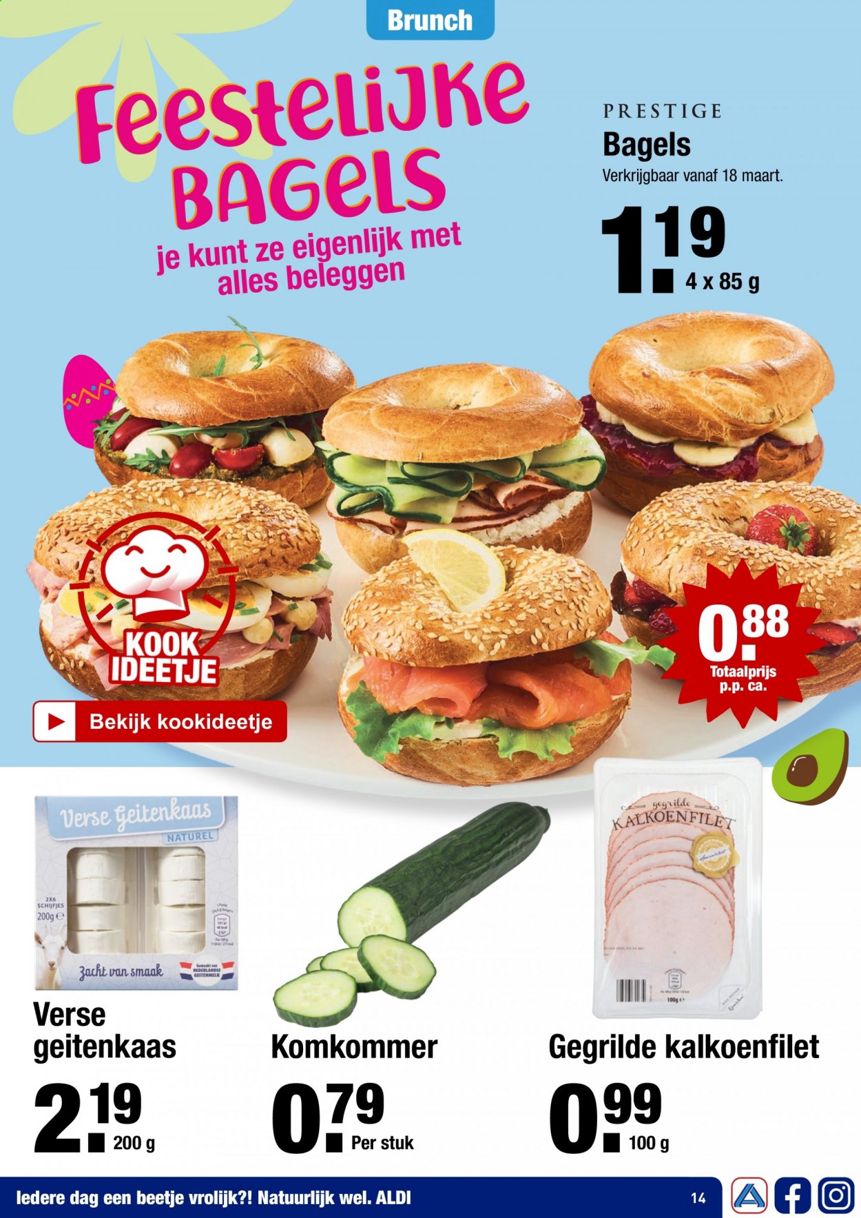 thumbnail - Aldi-aanbieding -  producten in de aanbieding - bagels, komkommer, kalkoenfilet. Pagina 16.