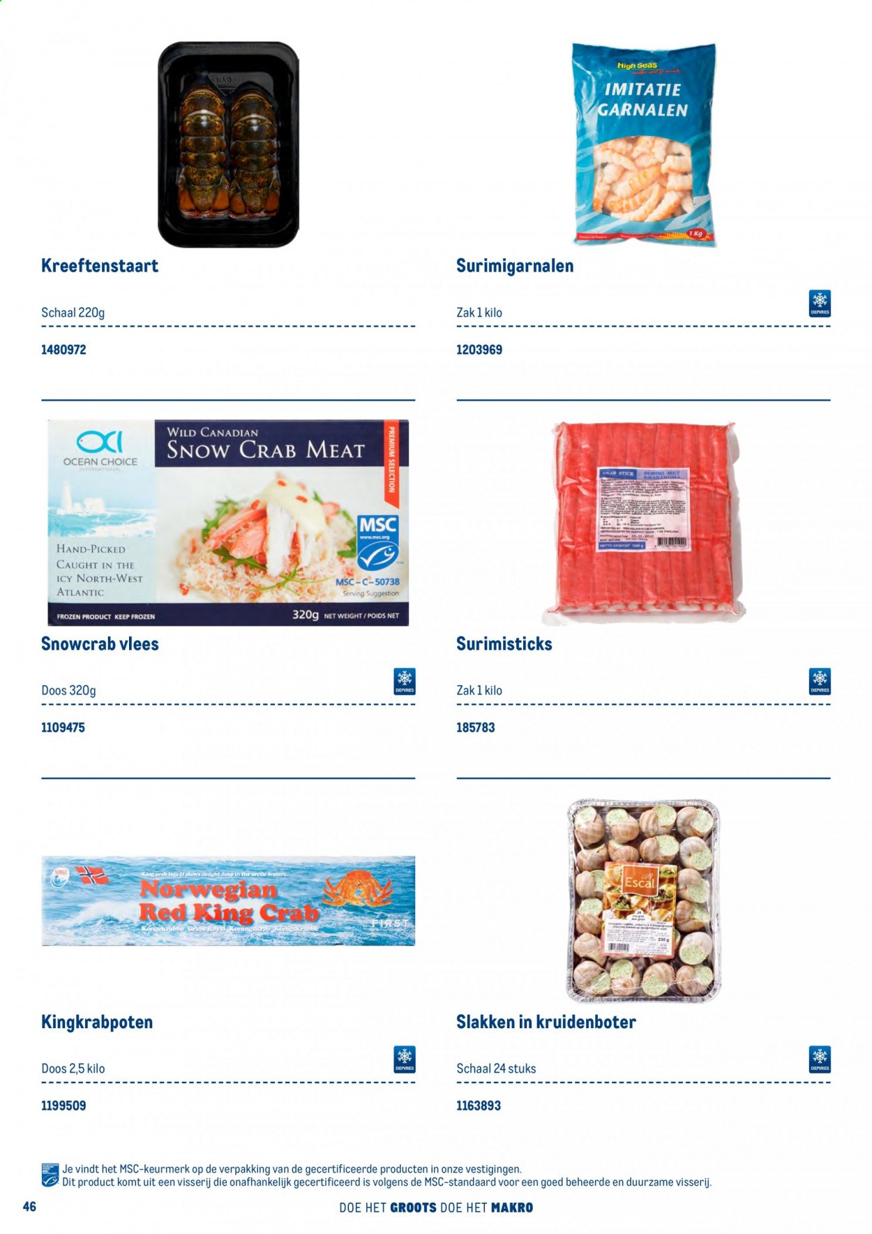 thumbnail - Makro-aanbieding -  producten in de aanbieding - surimi, garnalen, kruidenboter, Frozen, mat. Pagina 46.
