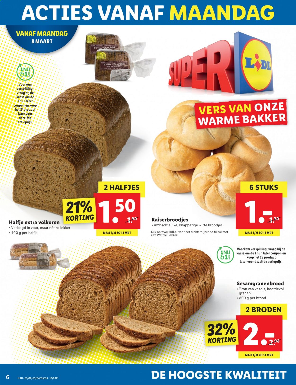 thumbnail - Lidl-aanbieding - 8-3-2021 - 14-3-2021 -  producten in de aanbieding - kaiserbroodjes, brood, broodje. Pagina 6.